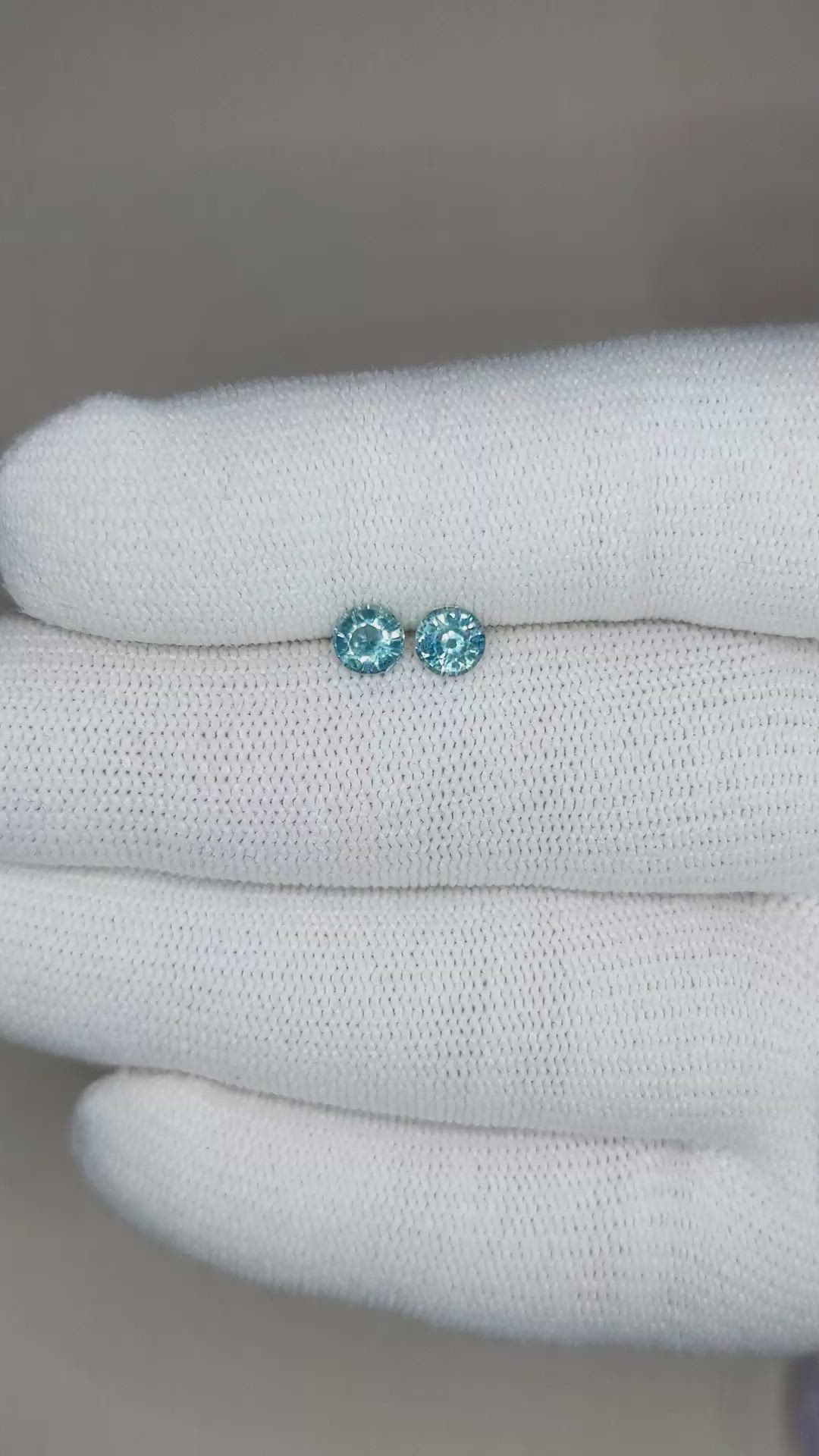 0.97 Ct.Tw.Total Carat Weight Greenish Blue Sapphire Pair from Madagascar Size Video