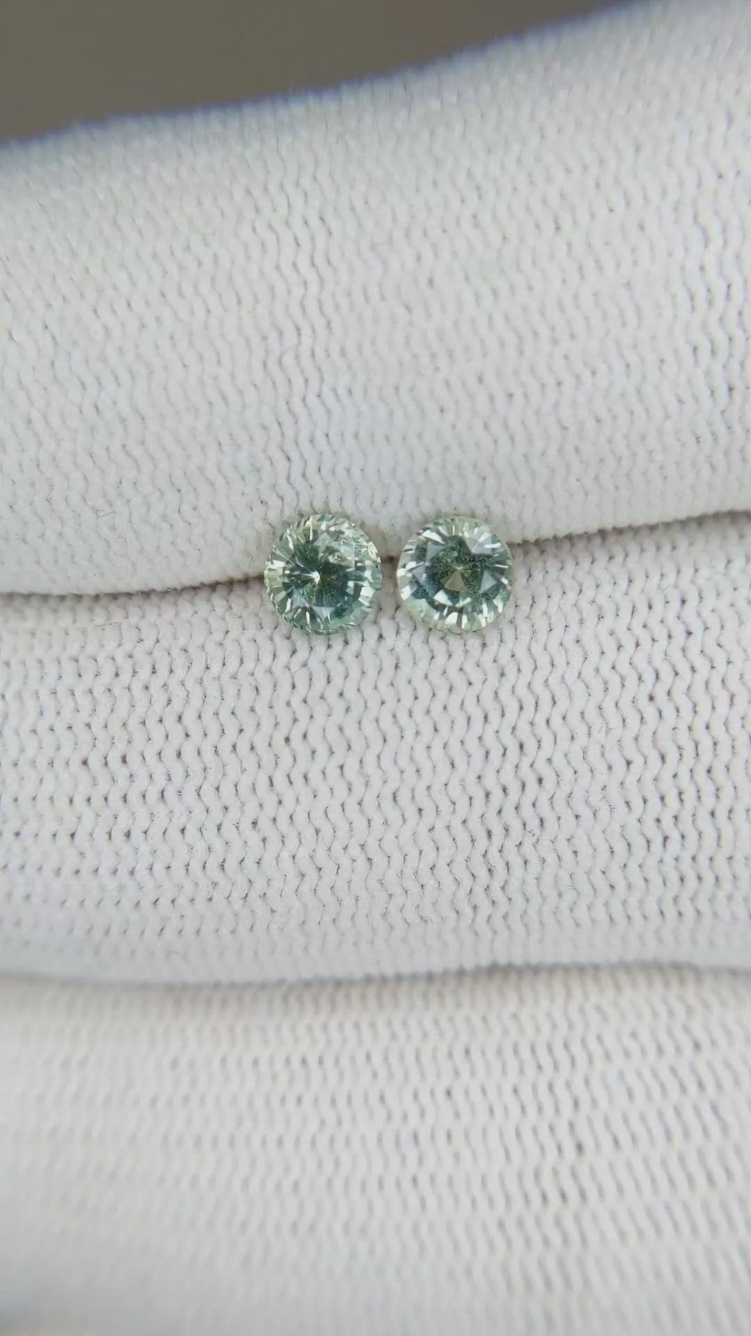 1.01 Ct.Tw.Total Carat Weight Bluish Green Sapphire Pair from Madagascar Size Video