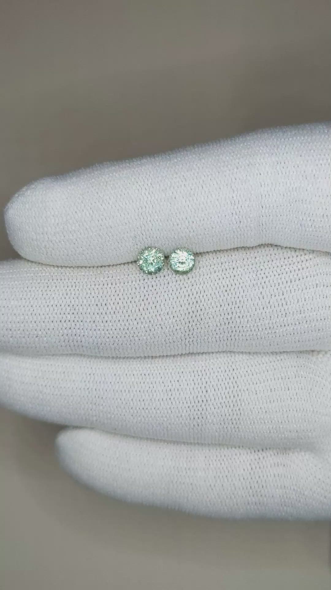 1.01 Ct.Tw.Total Carat Weight Bluish Green Sapphire Pair from Madagascar Size Video