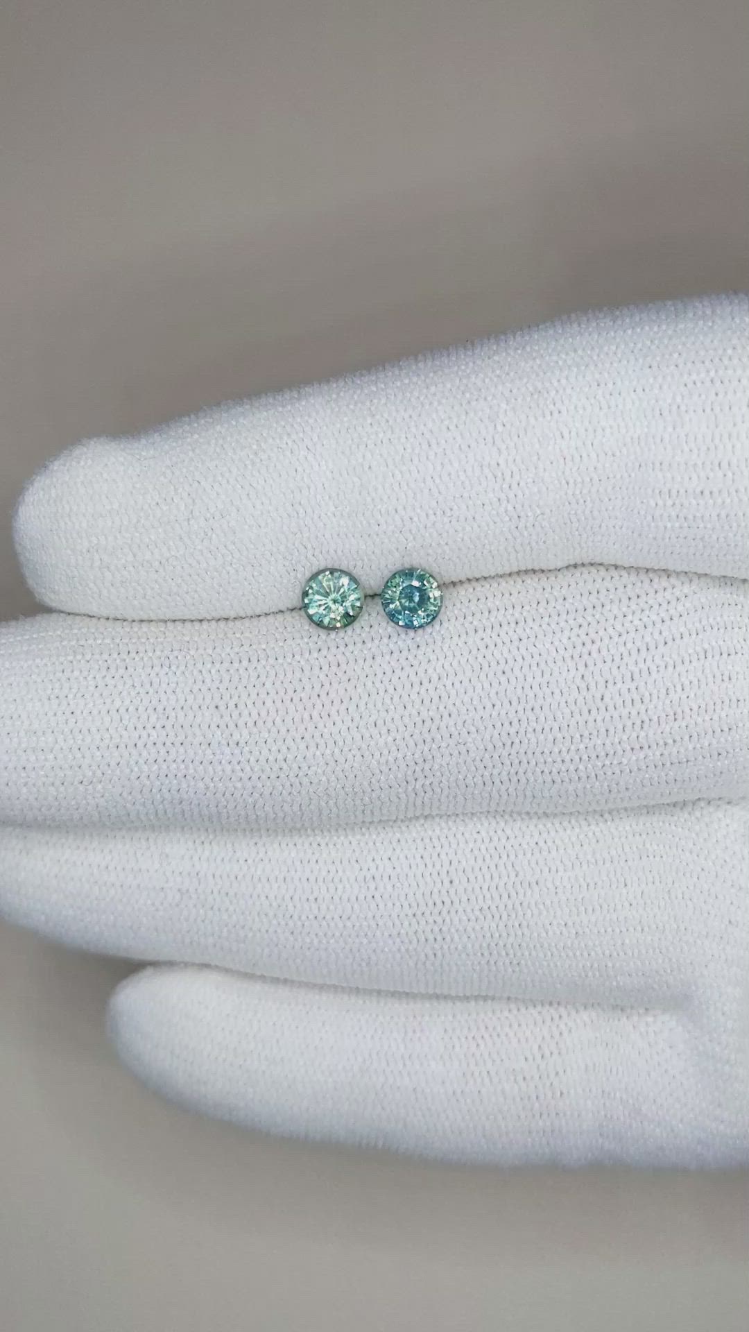 1.01 Ct.Tw.Total Carat Weight Greenish Blue Sapphire Pair from Madagascar Size Video