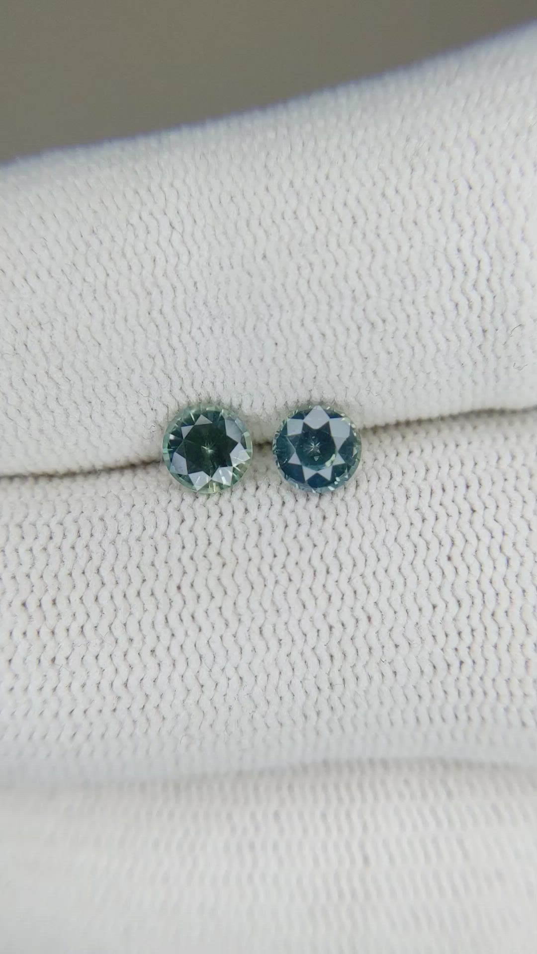 1.01 Ct.Tw.Total Carat Weight Greenish Blue Sapphire Pair from Madagascar Size Video