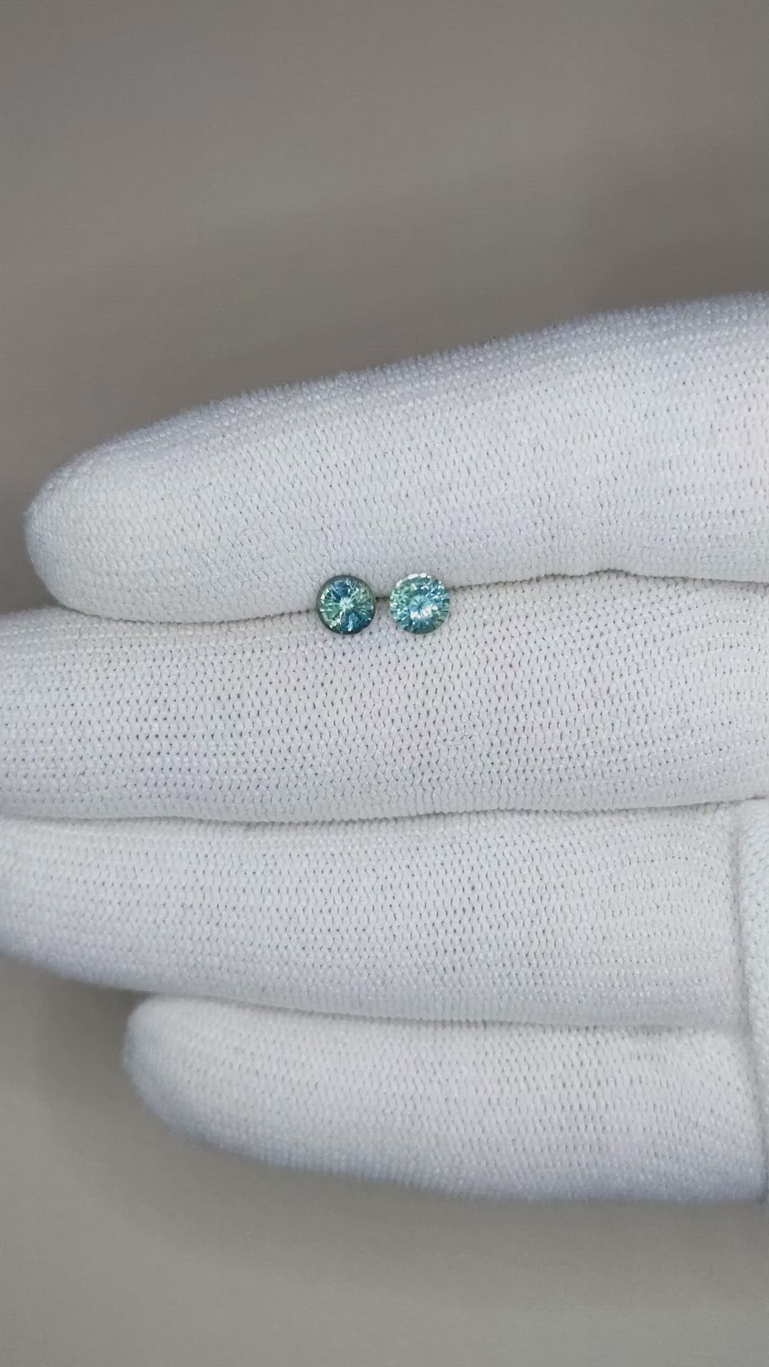 0.83 Ct.Tw.Total Carat Weight Greenish Blue Sapphire Pair from Madagascar Size Video