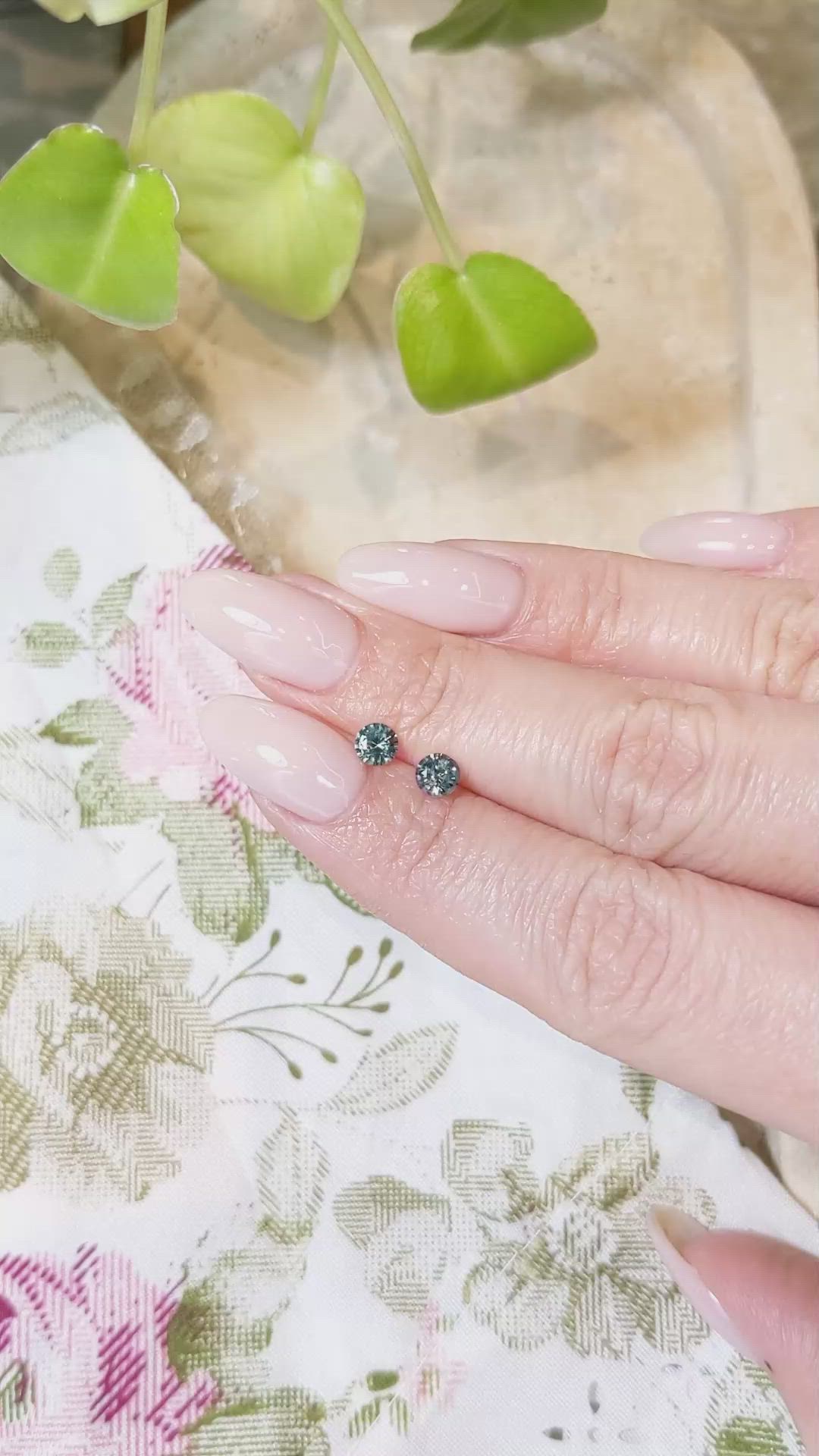 0.83 Ct.Tw.Total Carat Weight Greenish Blue Sapphire Pair from Madagascar Size Video
