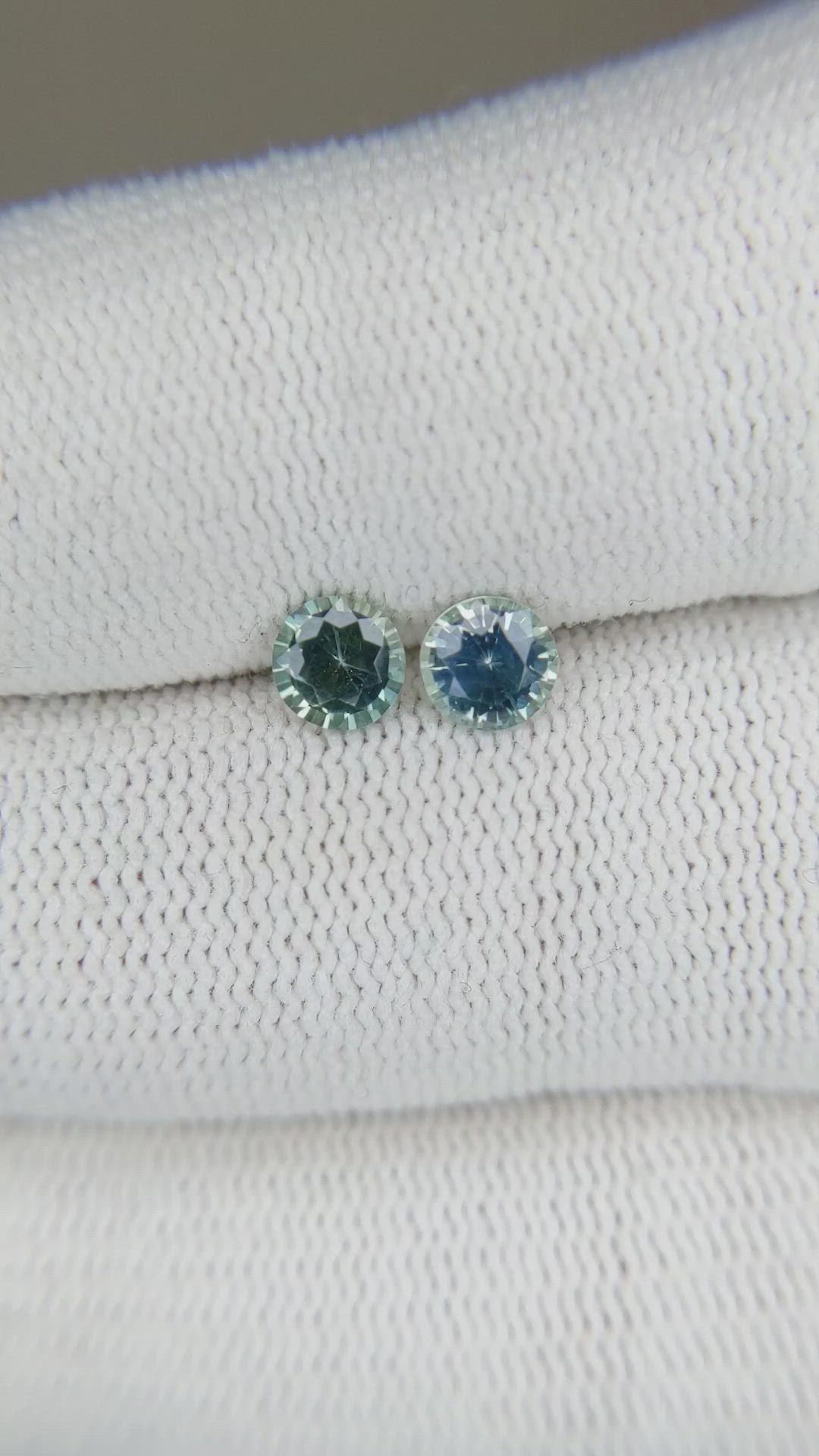 0.93 Ct.Tw.Total Carat Weight Greenish Blue Sapphire Pair from Madagascar Size Video