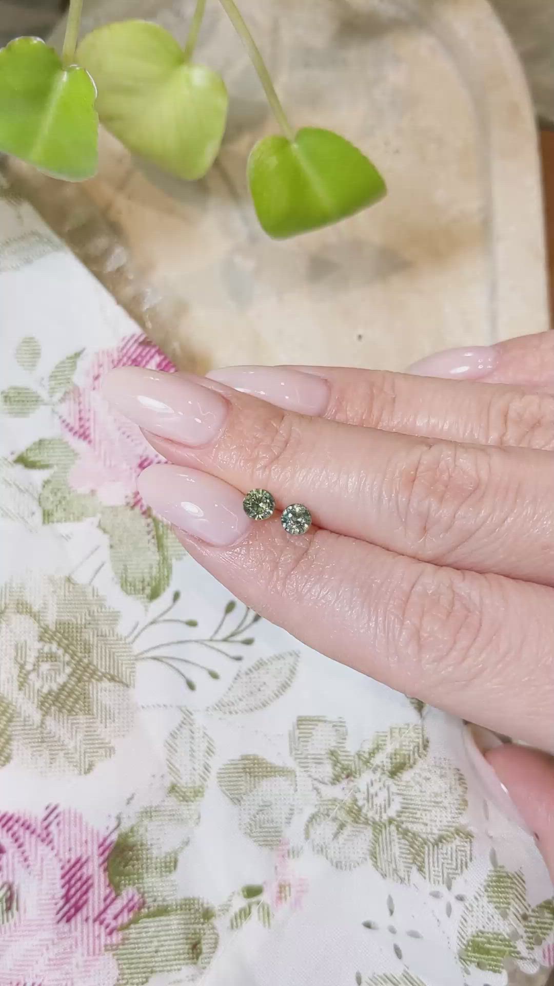 0.99&nbsp;Ct.Tw.Total Carat Weight Yellowish Green Sapphire Pair from Madagascar Size Video