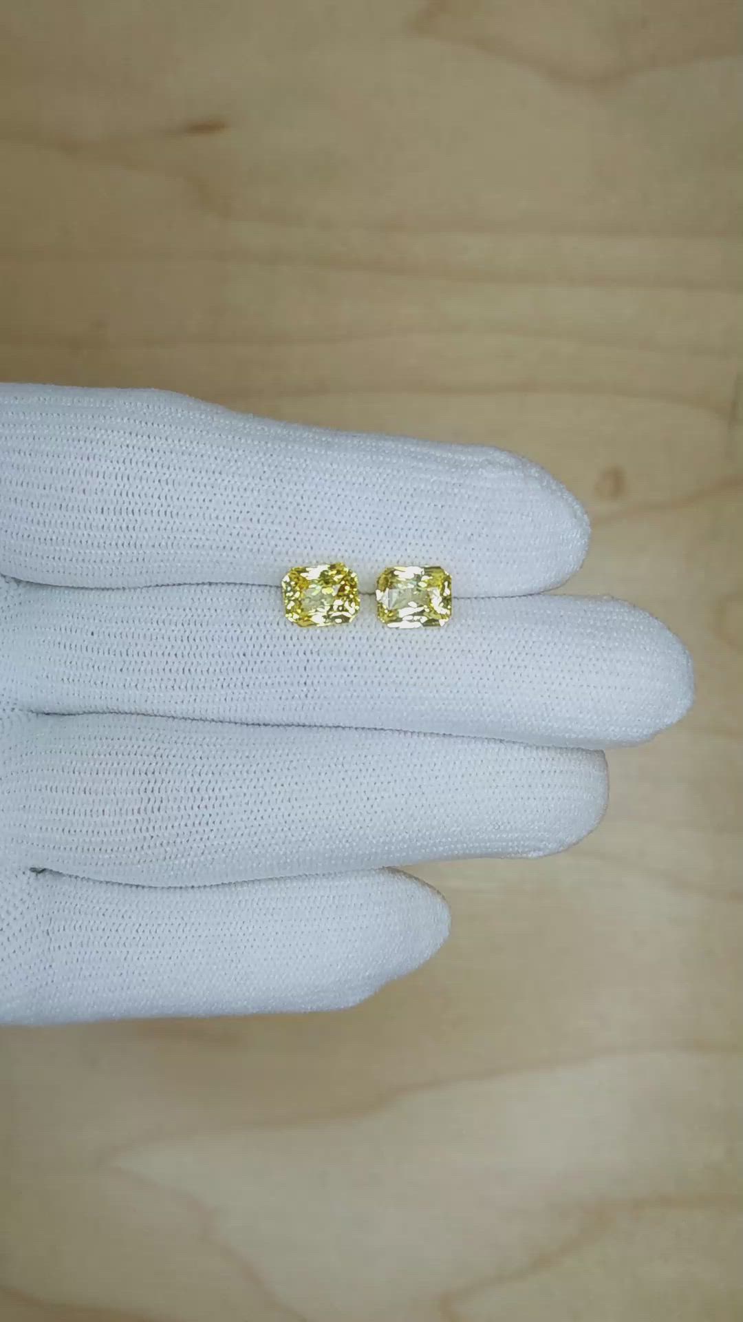 4.13&nbsp;Ct.Tw.Total Carat Weight Yellow Sapphire Pair from Ceylon (Sri Lanka) Size Video