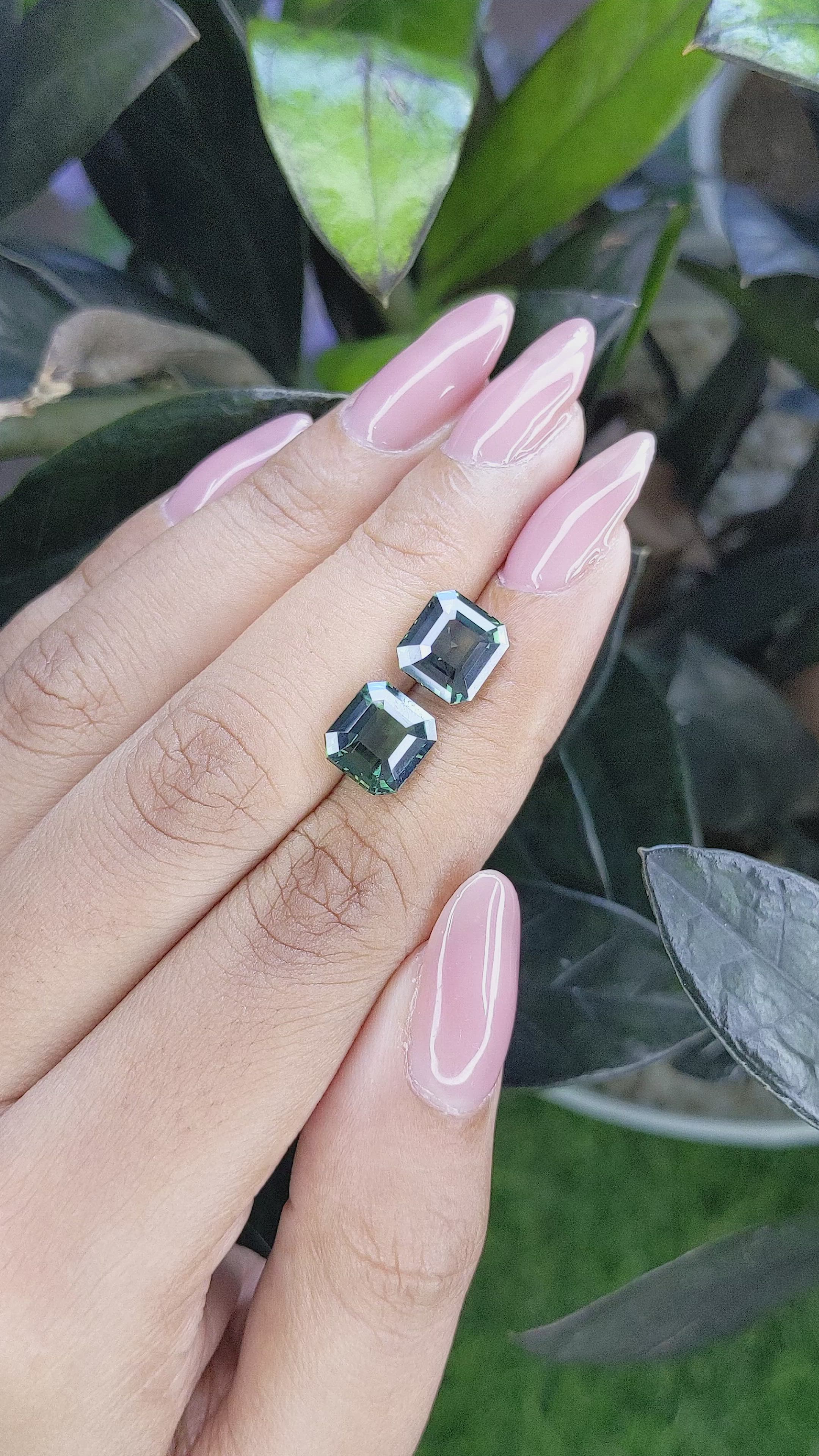 7.16&nbsp;Ct.Tw.Total Carat Weight Bluish Green Sapphire Pair from Madagascar Size Video