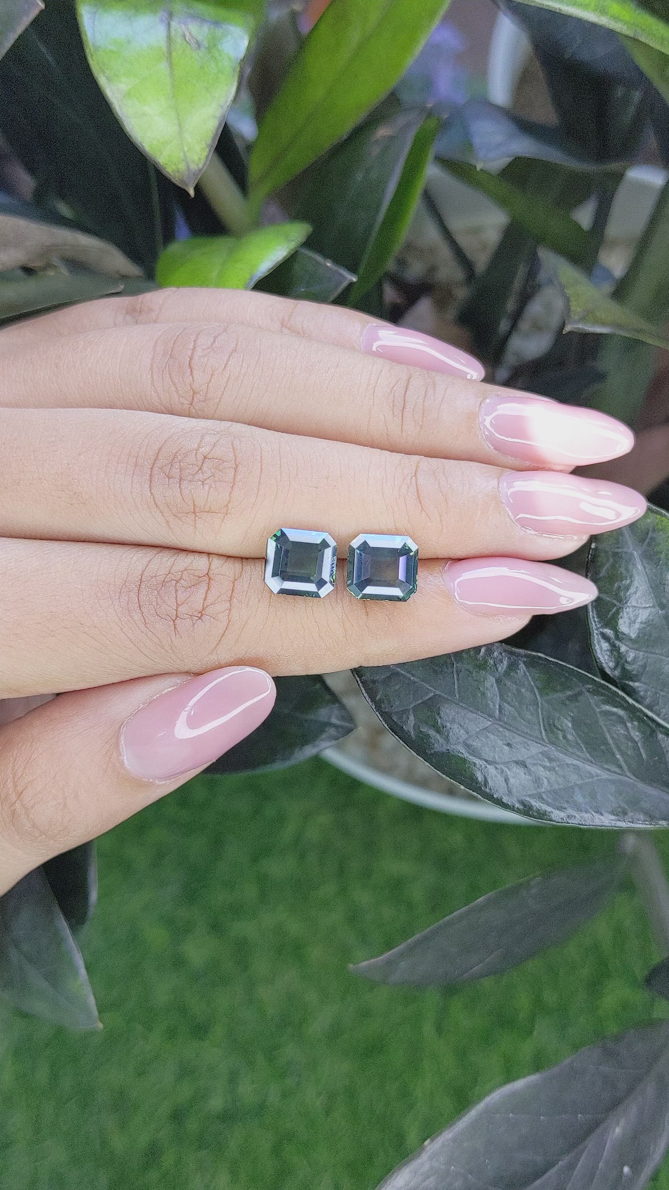 7.16&nbsp;Ct.Tw.Total Carat Weight Bluish Green Sapphire Pair from Madagascar Size Video