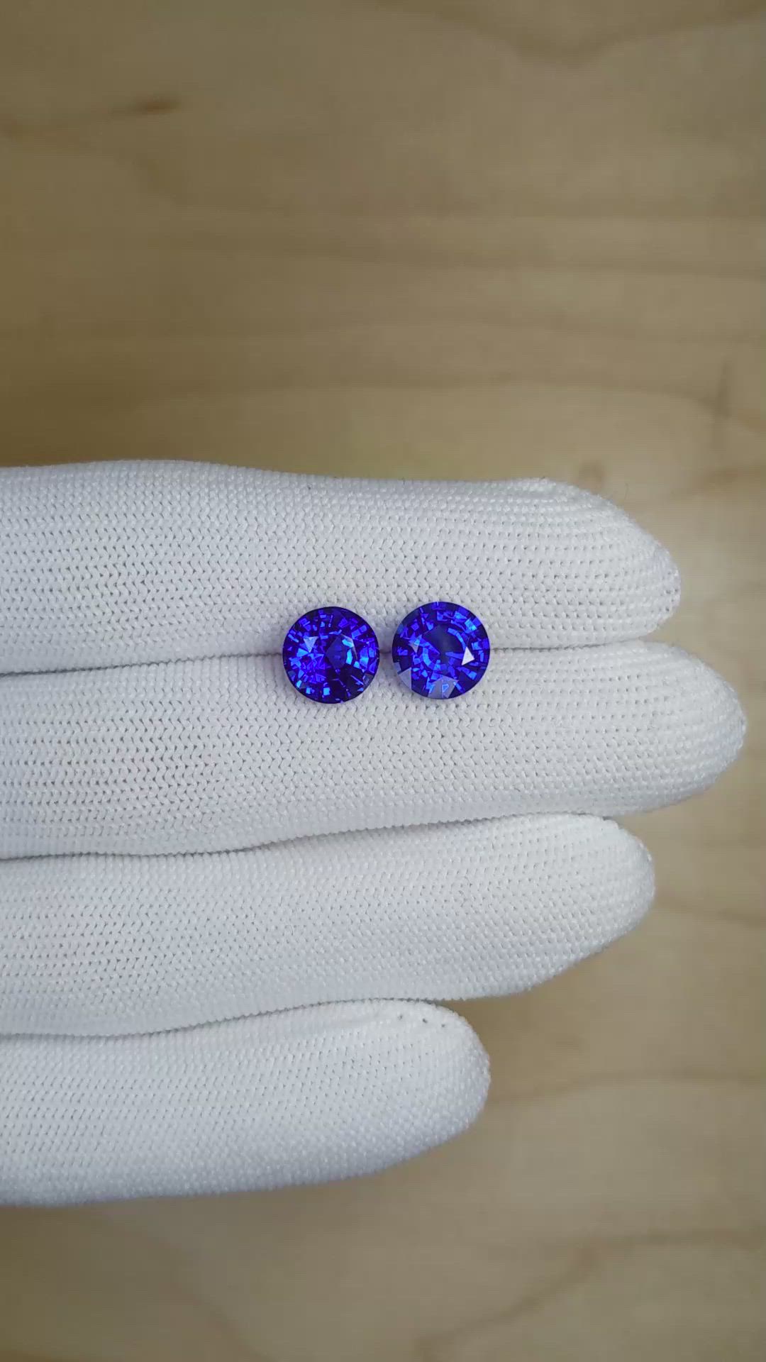 6.09 Ct.Tw.Total Carat Weight Blue Sapphire Pair from Ceylon (Sri Lanka) Size Video