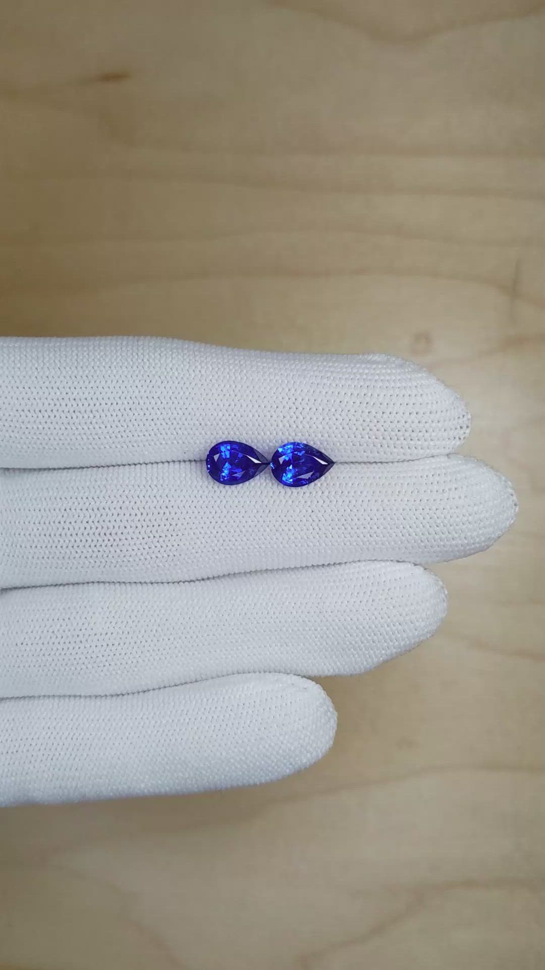 3.18 Ct.Tw.Total Carat Weight Blue Sapphire Pair from Ceylon (Sri Lanka) Size Video