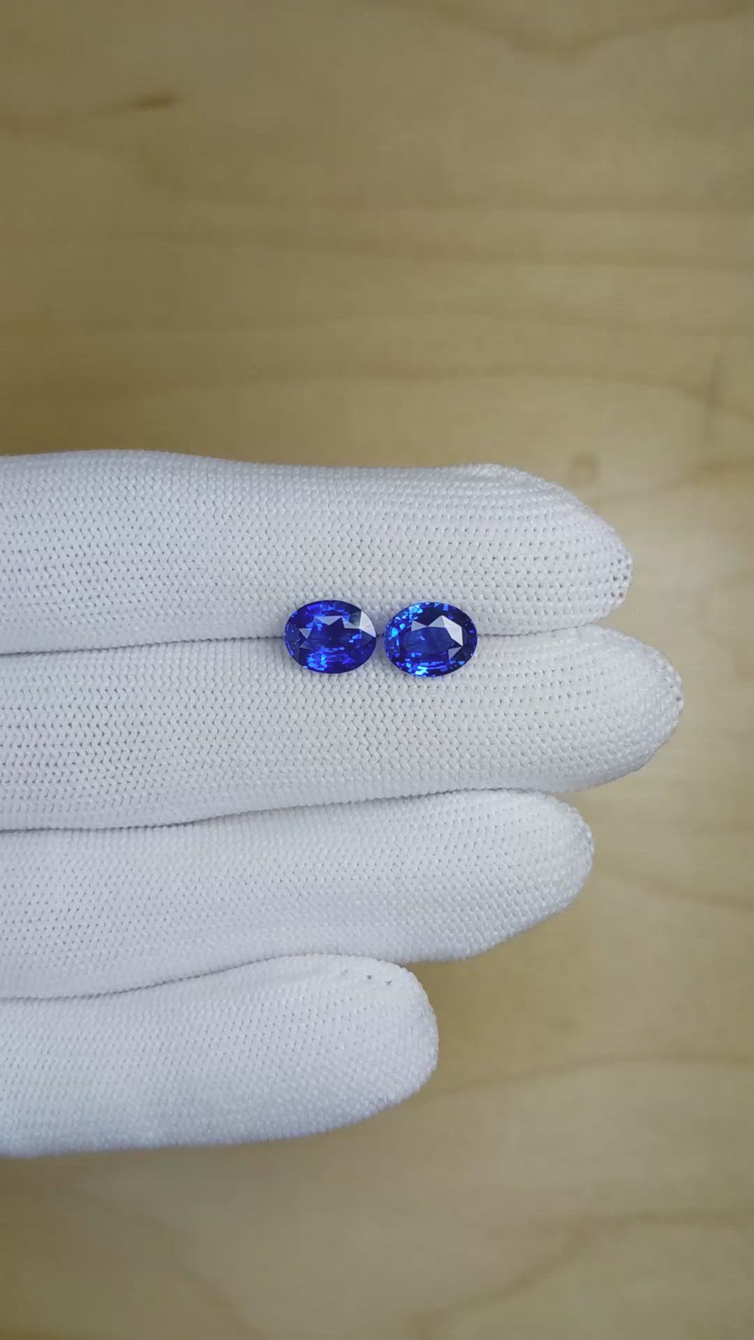 4.11 Ct.Tw.Total Carat Weight Blue Sapphire Pair from Ceylon (Sri Lanka) Size Video