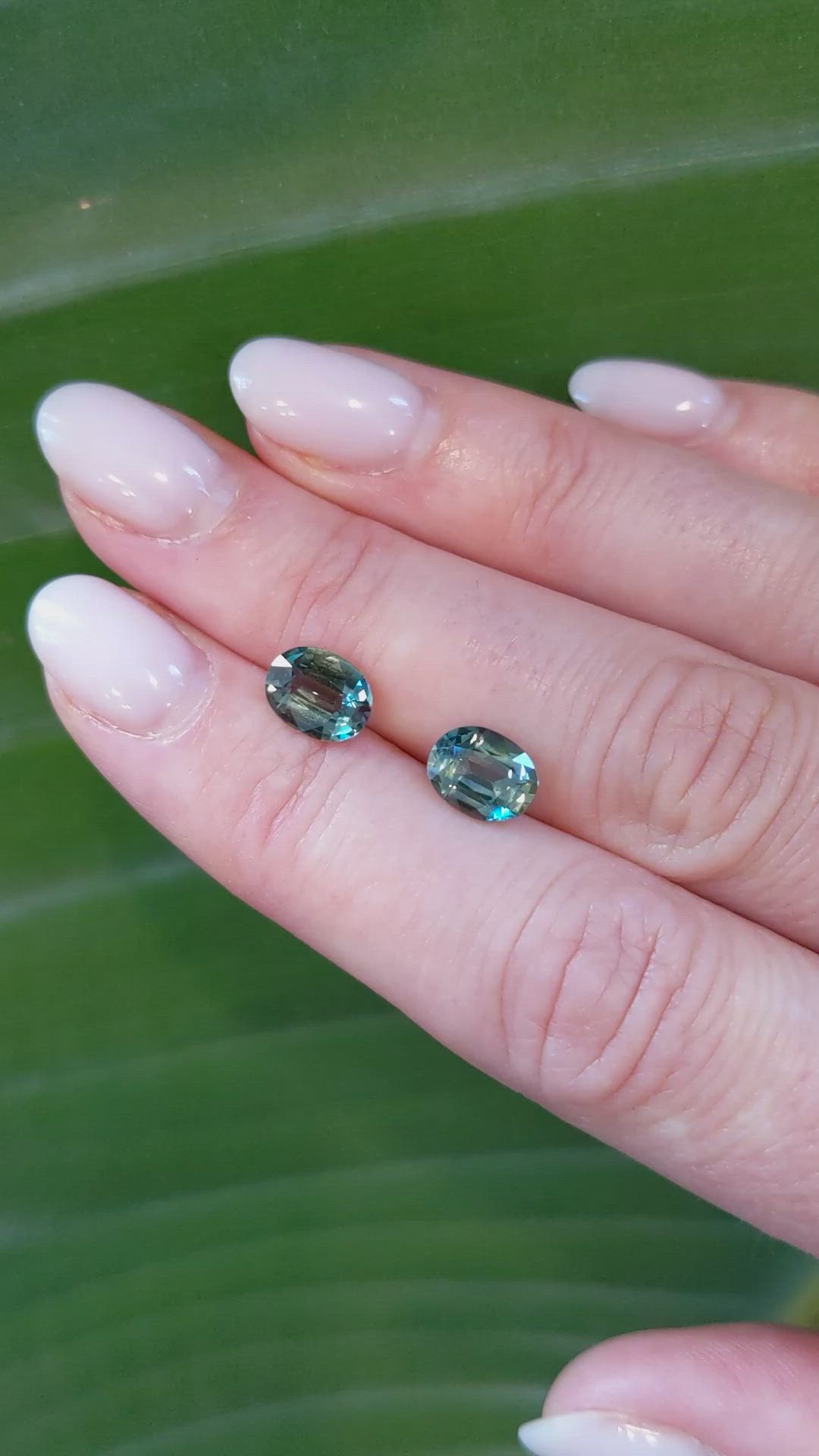 3.34 Ct.Tw.Total Carat Weight Bluish Green Sapphire Pair from Ceylon (Sri Lanka) Size Video