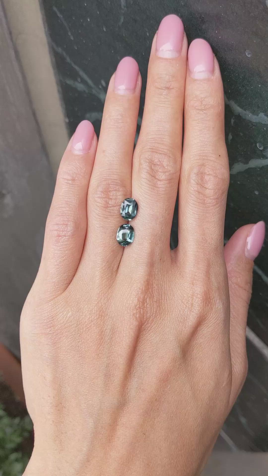 3.34 Ct.Tw.Total Carat Weight Bluish Green Sapphire Pair from Ceylon (Sri Lanka) Size Video