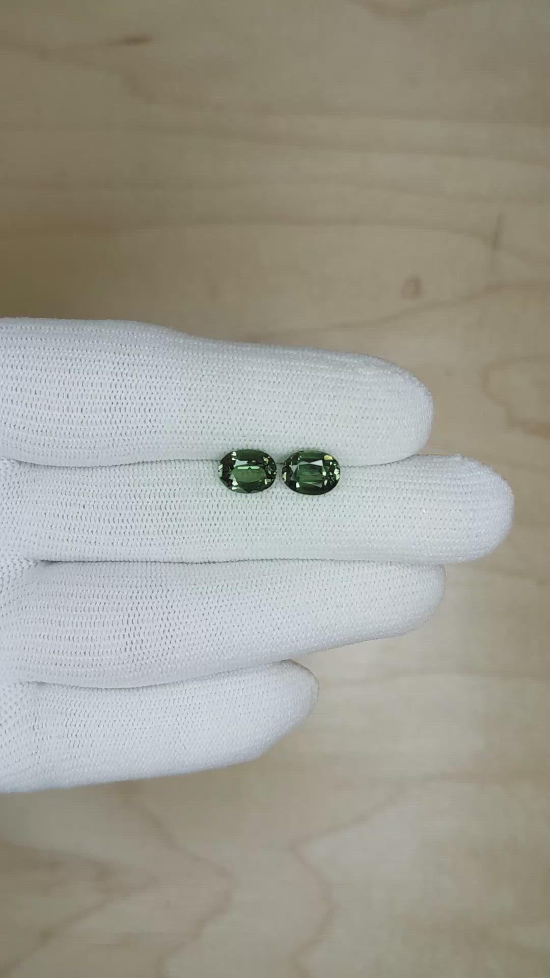 3.34 Ct.Tw.Total Carat Weight Bluish Green Sapphire Pair from Ceylon (Sri Lanka) Size Video