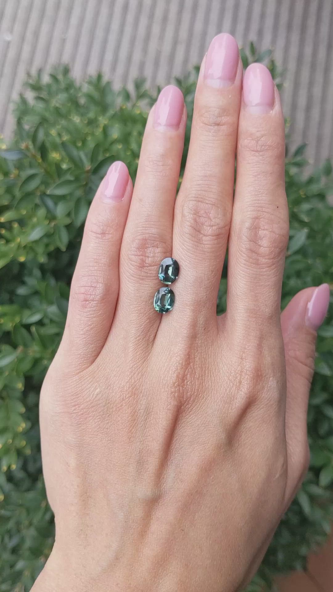 3.34 Ct.Tw.Total Carat Weight Bluish Green Sapphire Pair from Ceylon (Sri Lanka) Size Video