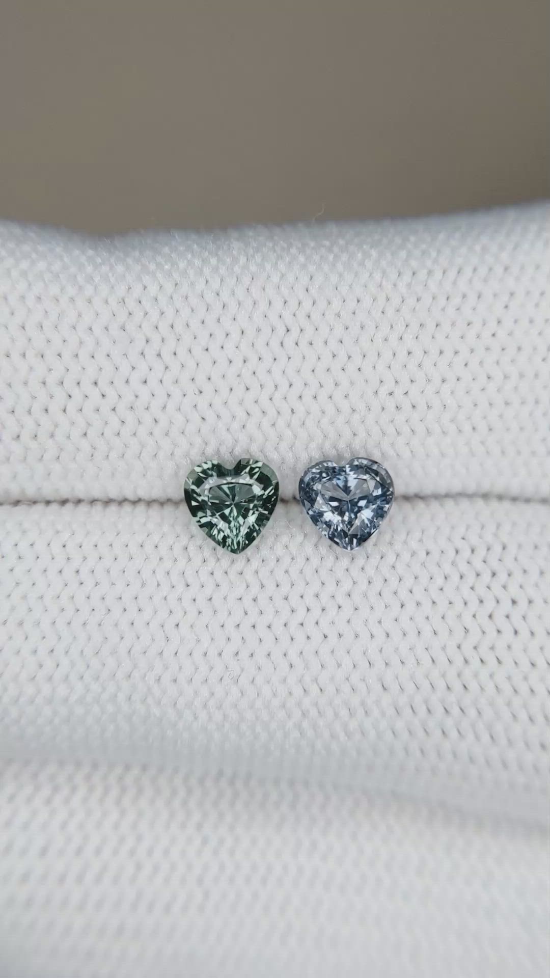 1.20 Ct.Tw.Total Carat Weight Bluish Green Sapphire Pair from Ceylon (Sri Lanka) Size Video
