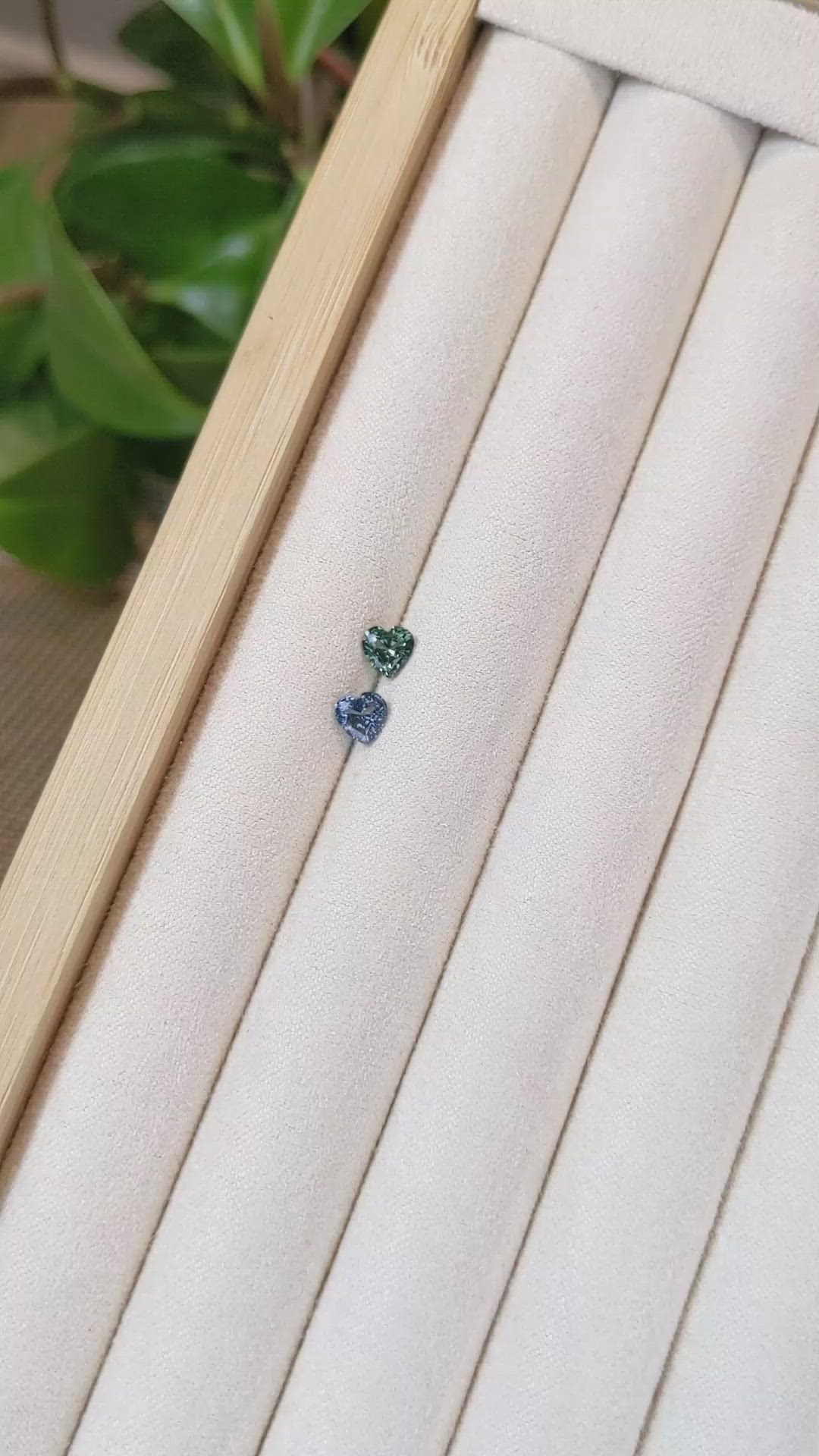 1.20 Ct.Tw.Total Carat Weight Bluish Green Sapphire Pair from Ceylon (Sri Lanka) Size Video