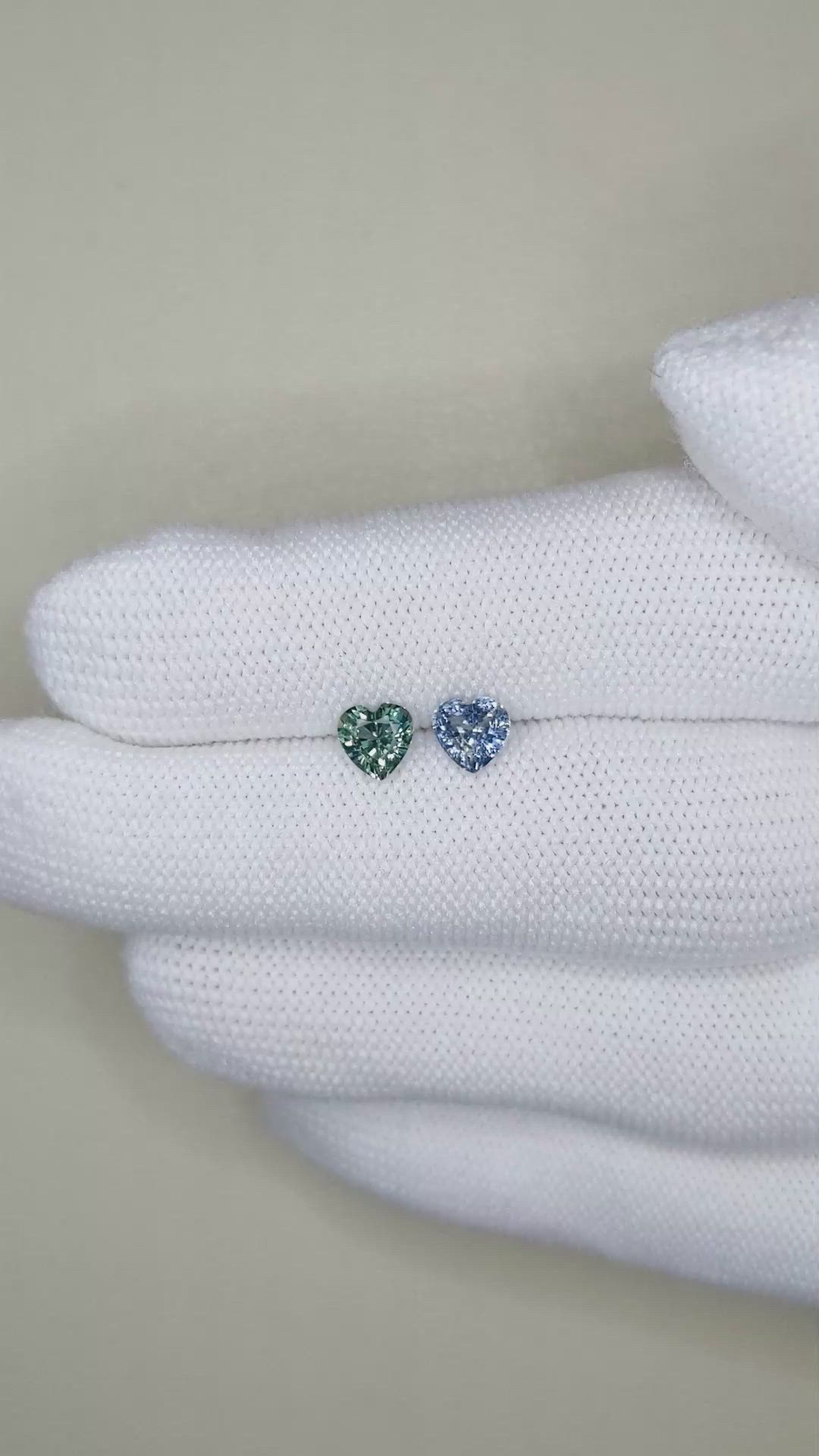1.20 Ct.Tw.Total Carat Weight Bluish Green Sapphire Pair from Ceylon (Sri Lanka) Size Video