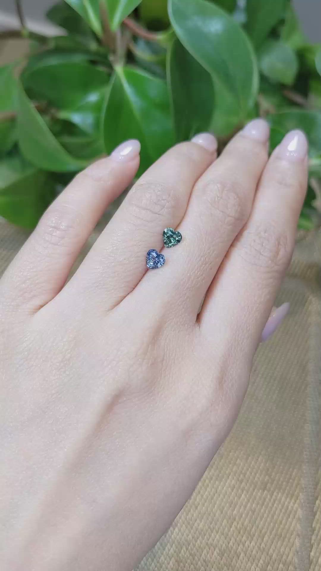 1.20 Ct.Tw.Total Carat Weight Bluish Green Sapphire Pair from Ceylon (Sri Lanka) Size Video