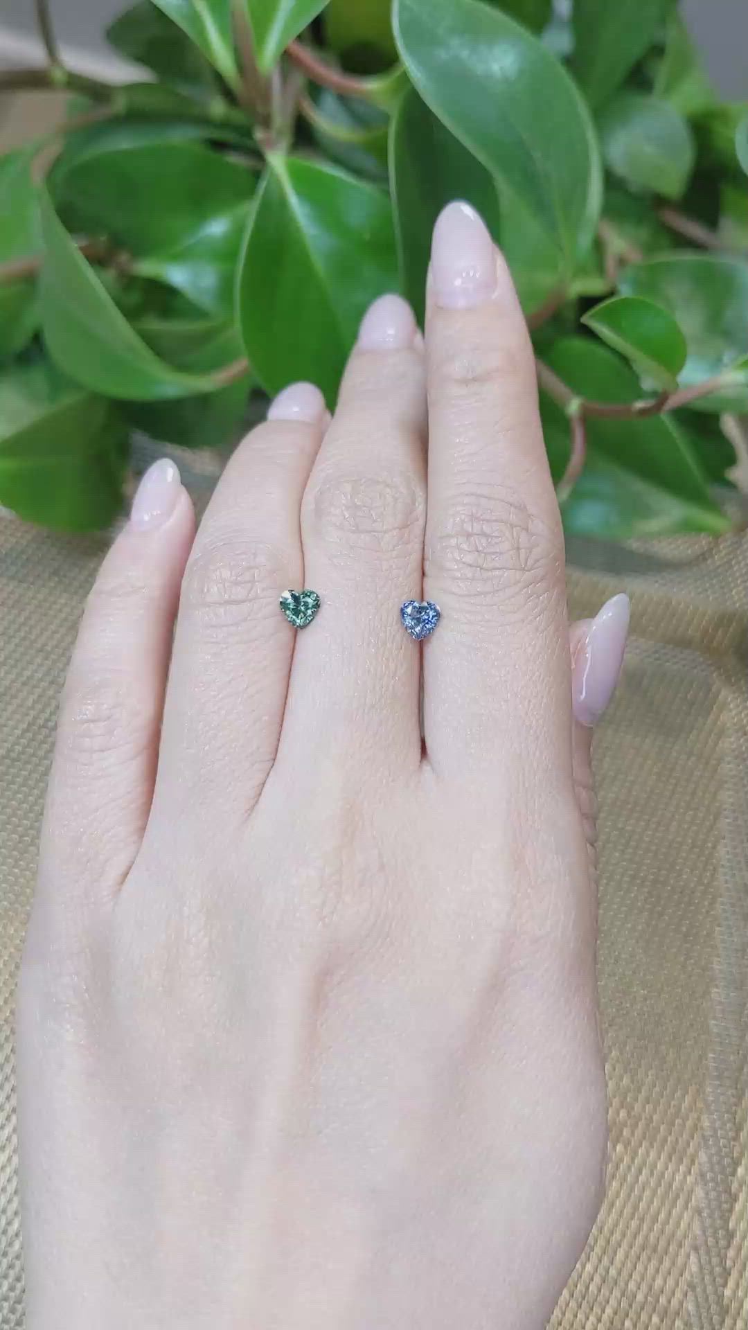 1.20 Ct.Tw.Total Carat Weight Bluish Green Sapphire Pair from Ceylon (Sri Lanka) Size Video
