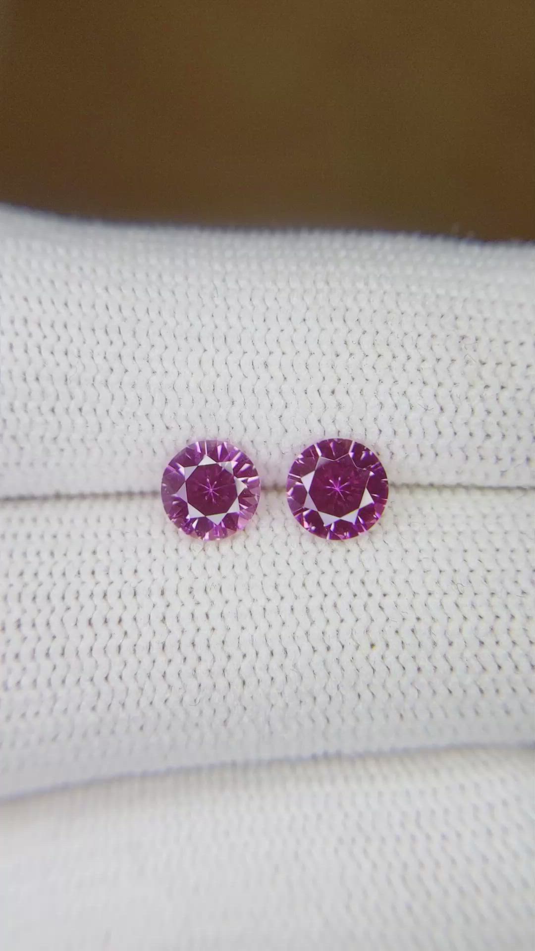 1.53&nbsp;Ct.Tw.Total Carat Weight Purplish Pink Sapphire Pair from Ceylon (Sri Lanka) Size Video