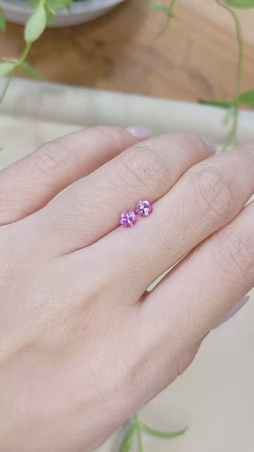 0.70 Ct.Tw.Total Carat Weight Purplish Pink Sapphire Pair from Ceylon (Sri Lanka) Size Video