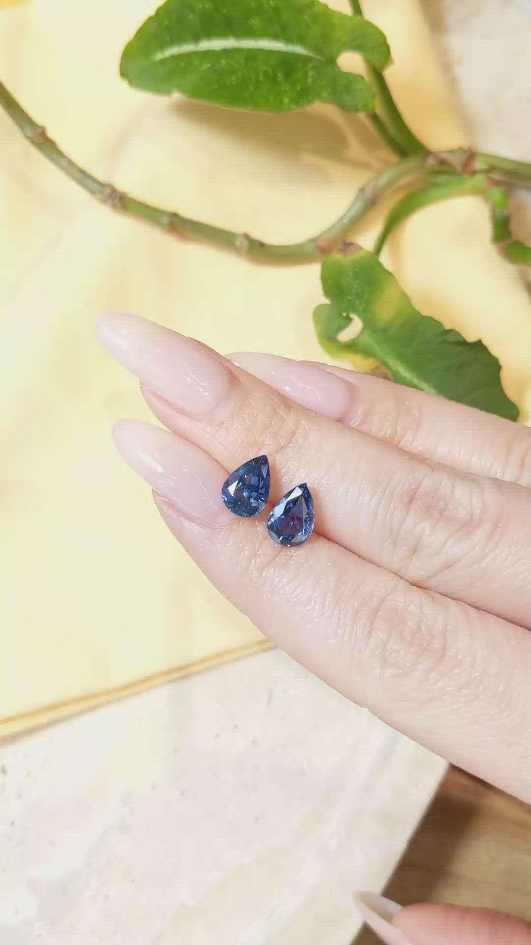 4.06 Ct.Tw.Total Carat Weight Blue Sapphire Pair from Ceylon (Sri Lanka) Size Video