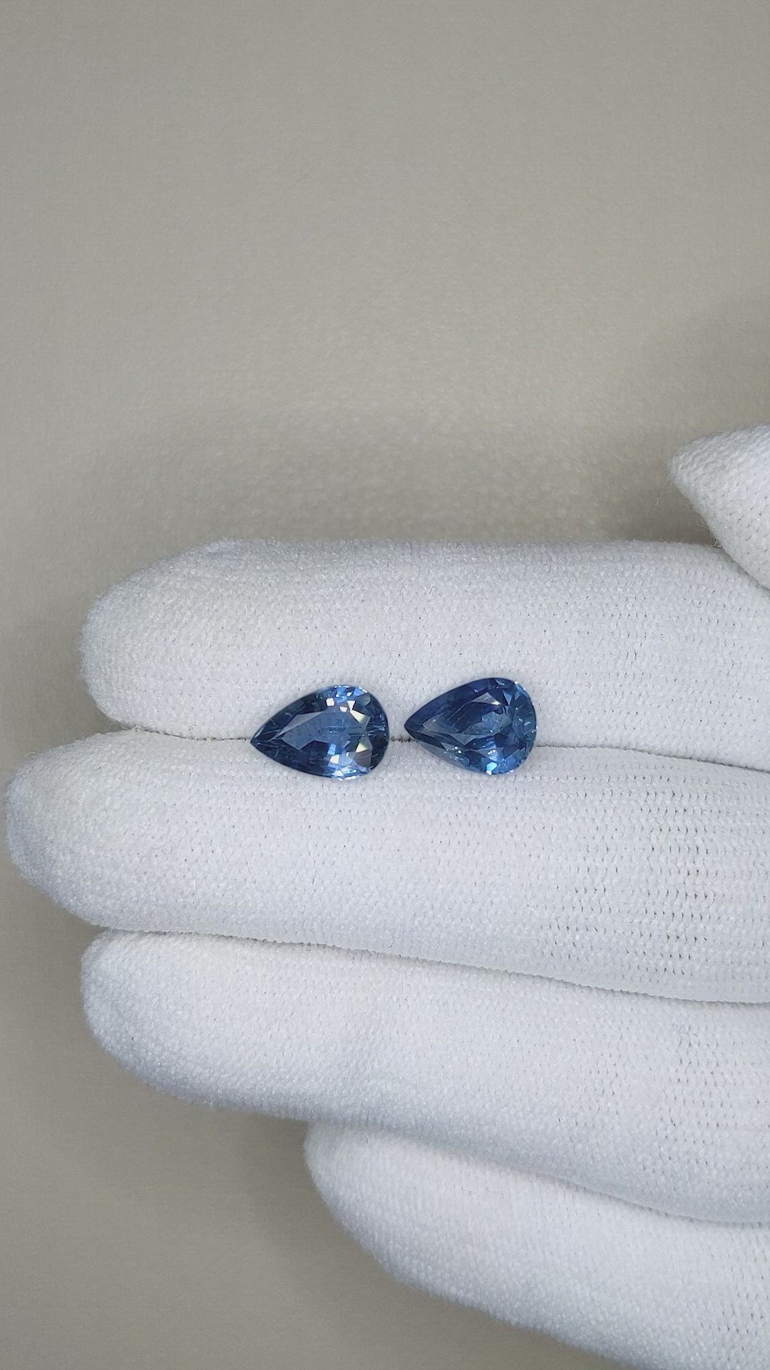 4.06 Ct.Tw.Total Carat Weight Blue Sapphire Pair from Ceylon (Sri Lanka) Size Video