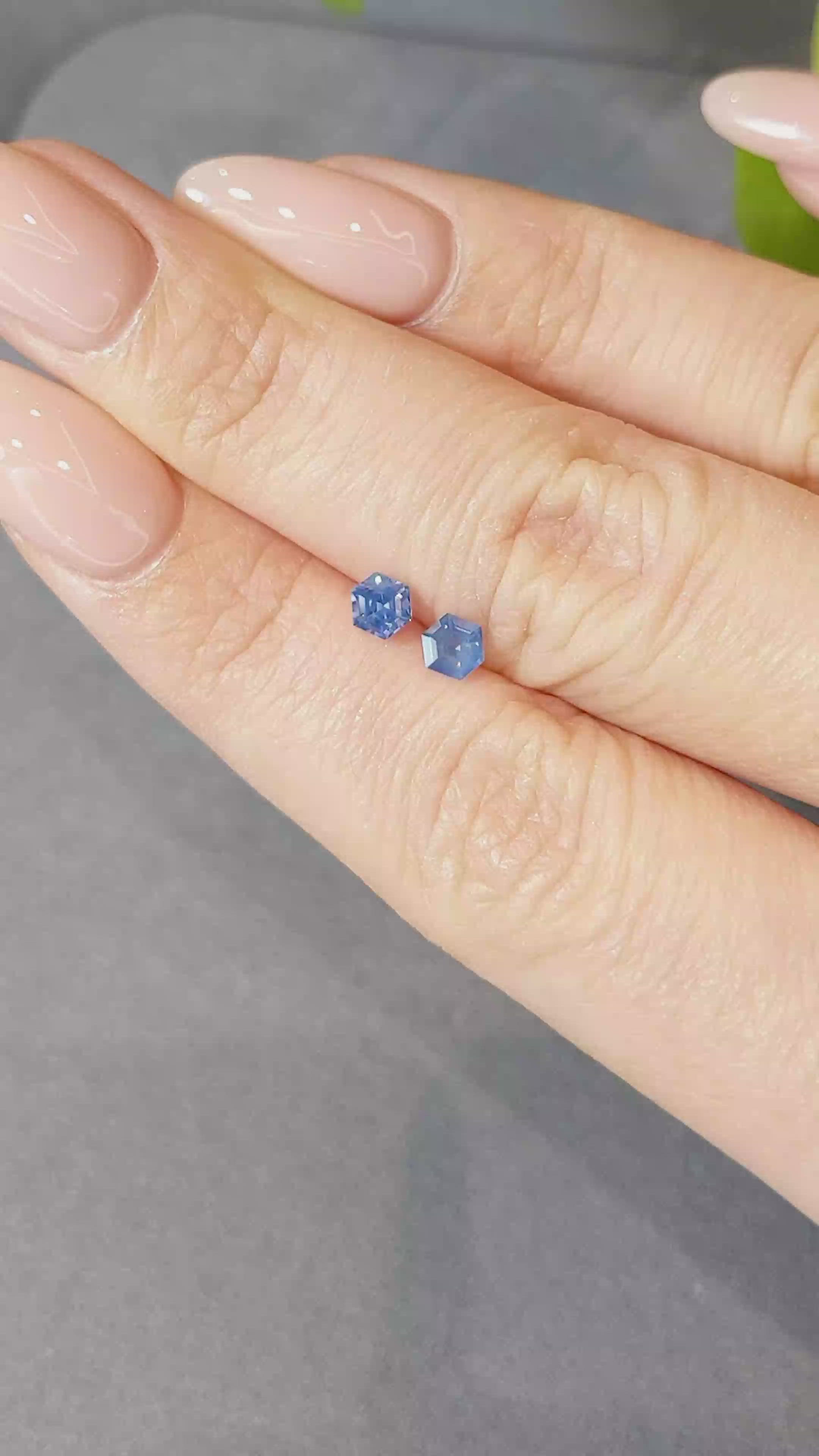 0.71 Ct.Tw.Total Carat Weight Blue Sapphire Pair from Ceylon (Sri Lanka) Size Video