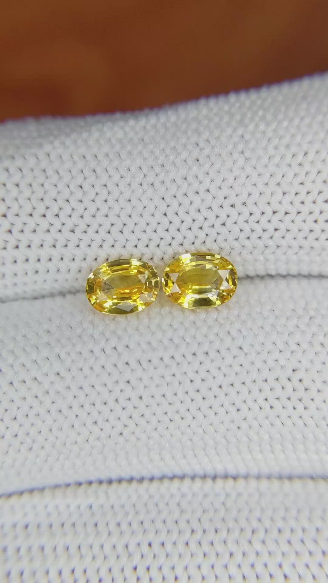1.44 Ct.Tw.Total Carat Weight Yellow Sapphire Pair from Ceylon (Sri Lanka) Size Video