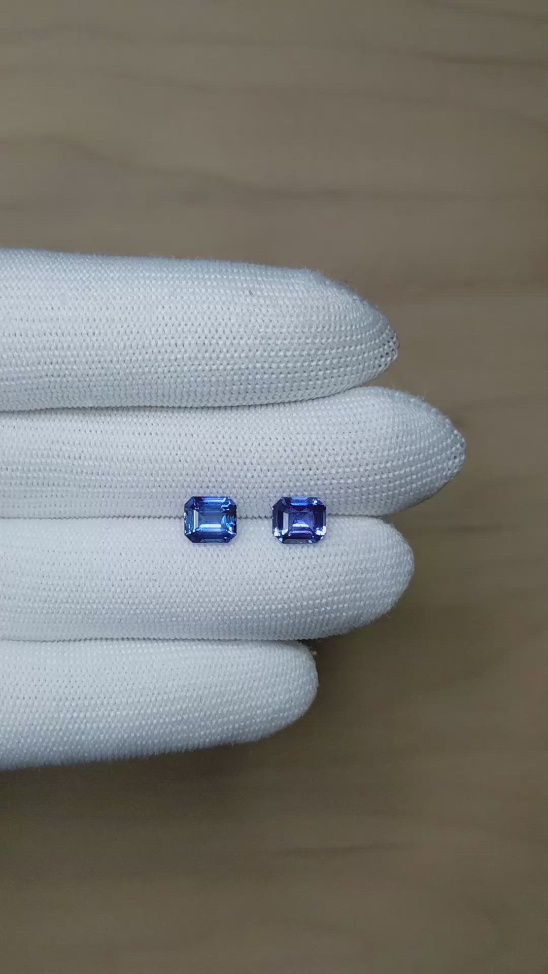 4.14 Ct.Tw.Total Carat Weight Blue Sapphire Pair from Ceylon (Sri Lanka) Size Video