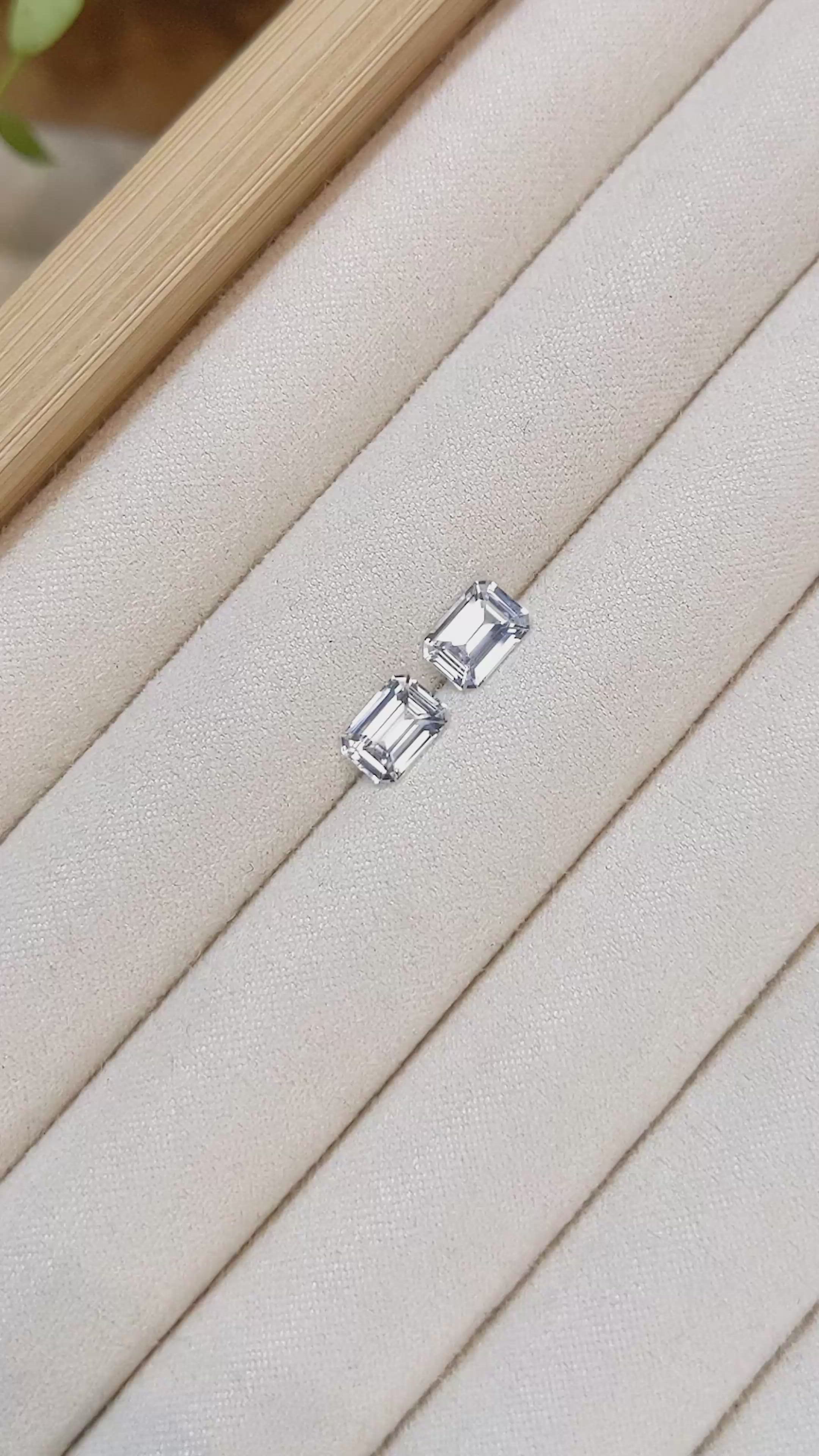 2.42 Ct.Tw.Total Carat Weight White Sapphire Pair from Ceylon (Sri Lanka) Size Video