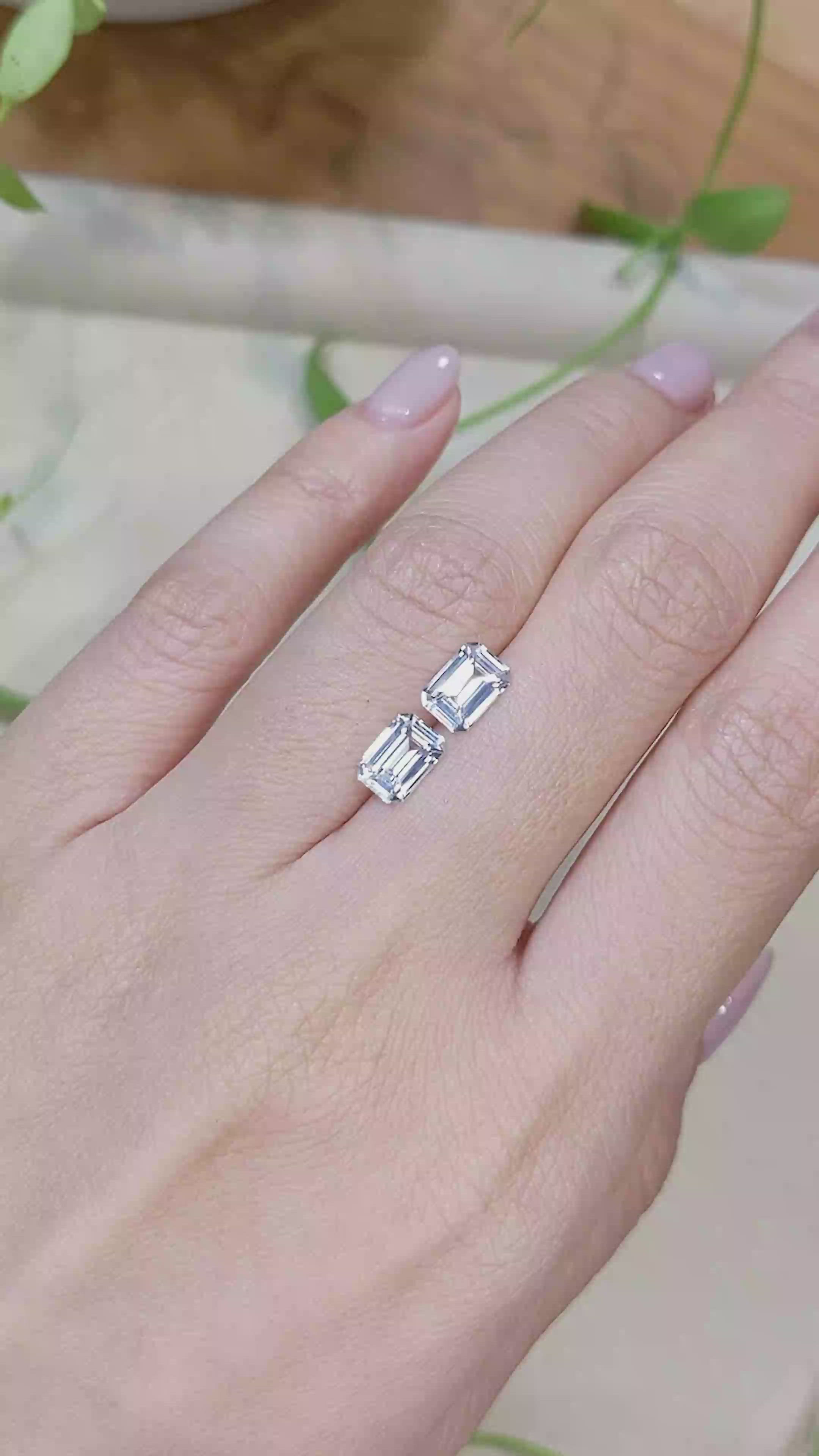 2.42 Ct.Tw.Total Carat Weight White Sapphire Pair from Ceylon (Sri Lanka) Size Video