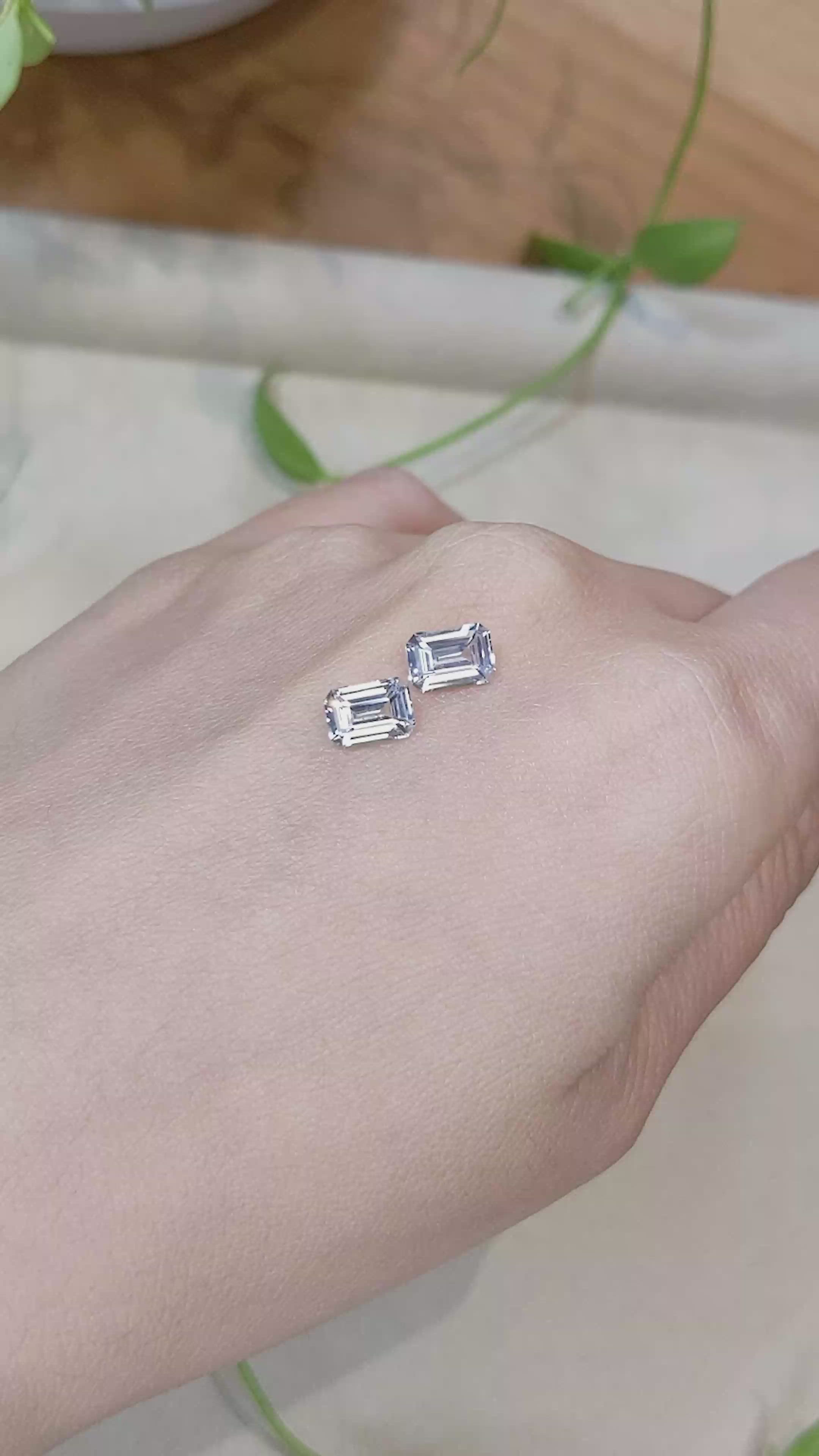 2.42 Ct.Tw.Total Carat Weight White Sapphire Pair from Ceylon (Sri Lanka) Size Video