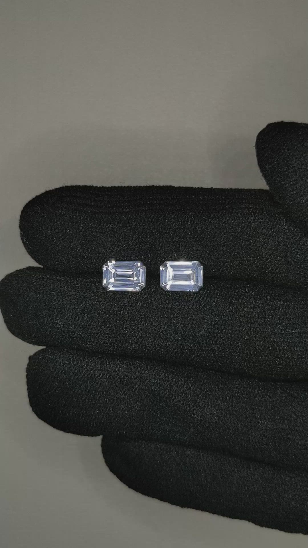 2.42 Ct.Tw.Total Carat Weight White Sapphire Pair from Ceylon (Sri Lanka) Size Video