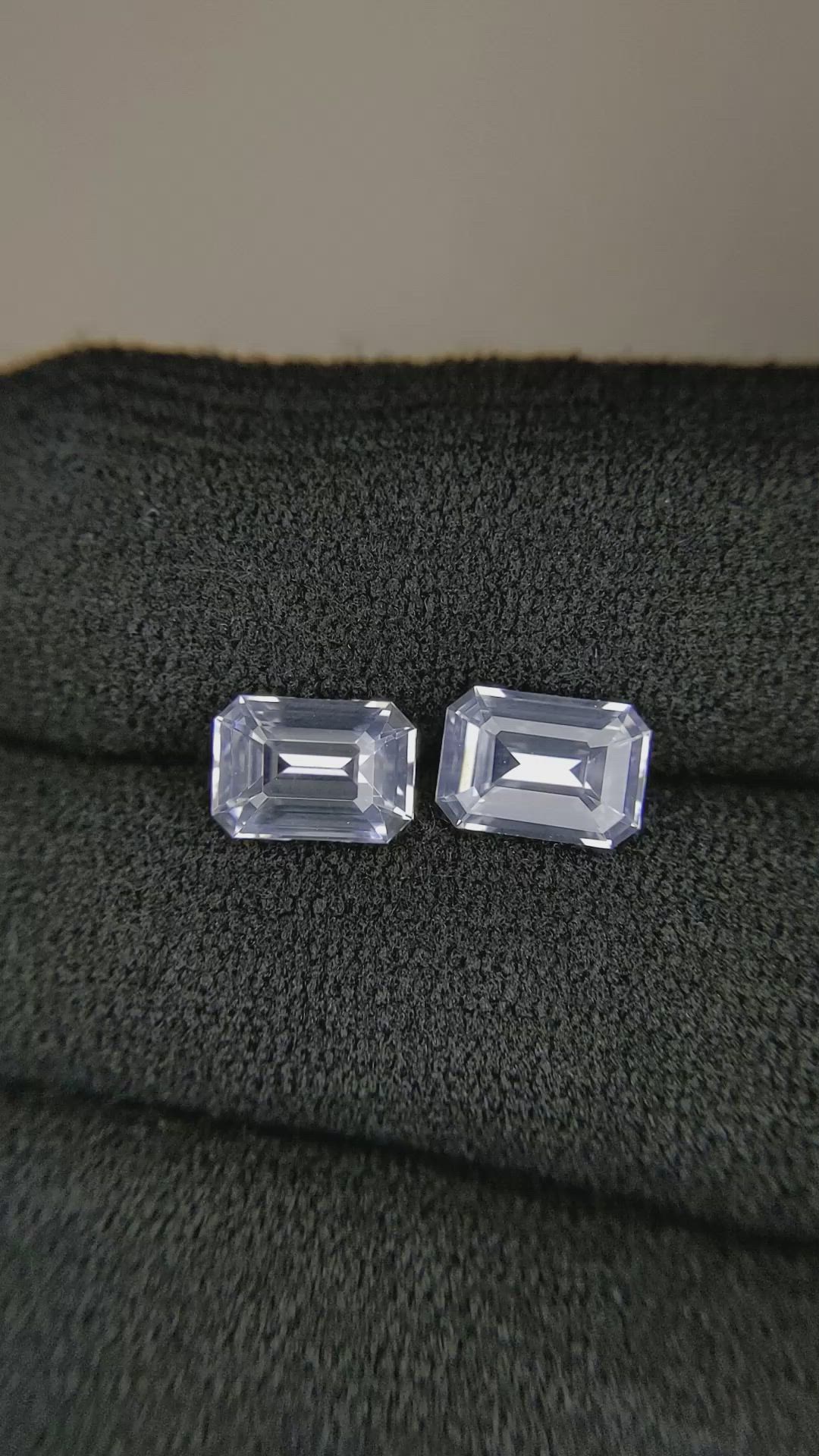 2.42 Ct.Tw.Total Carat Weight White Sapphire Pair from Ceylon (Sri Lanka) Size Video