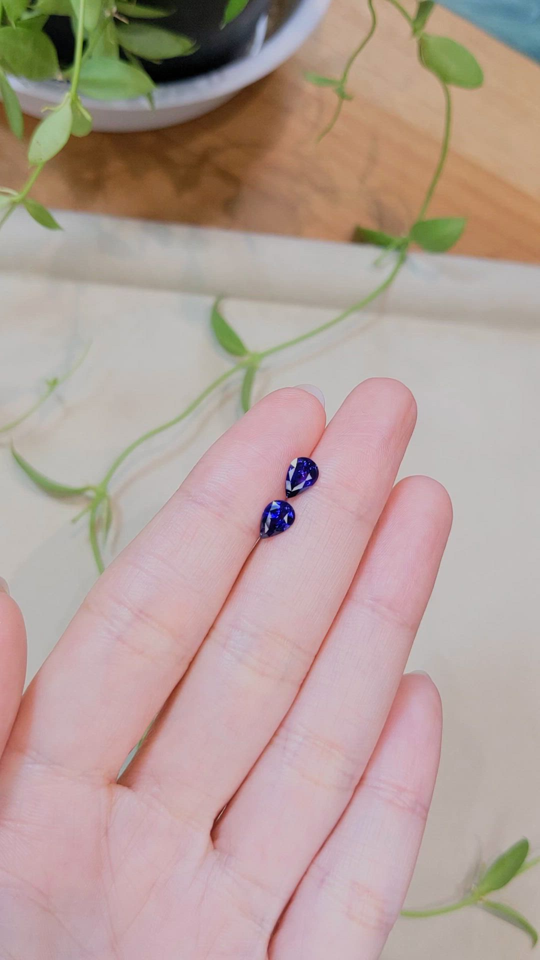 1.45 Ct.Tw.Total Carat Weight Purplish Blue Sapphire Pair from Ceylon (Sri Lanka) Size Video