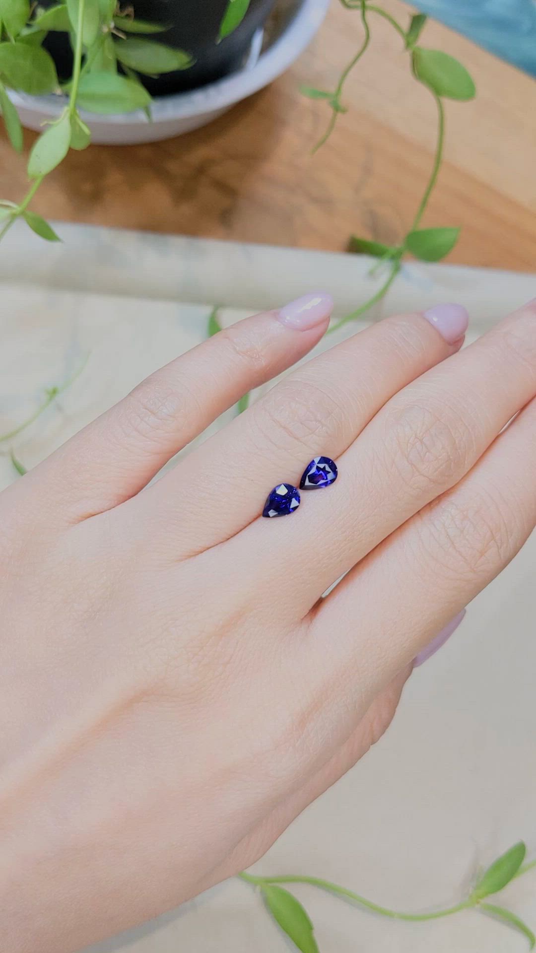 1.45 Ct.Tw.Total Carat Weight Purplish Blue Sapphire Pair from Ceylon (Sri Lanka) Size Video