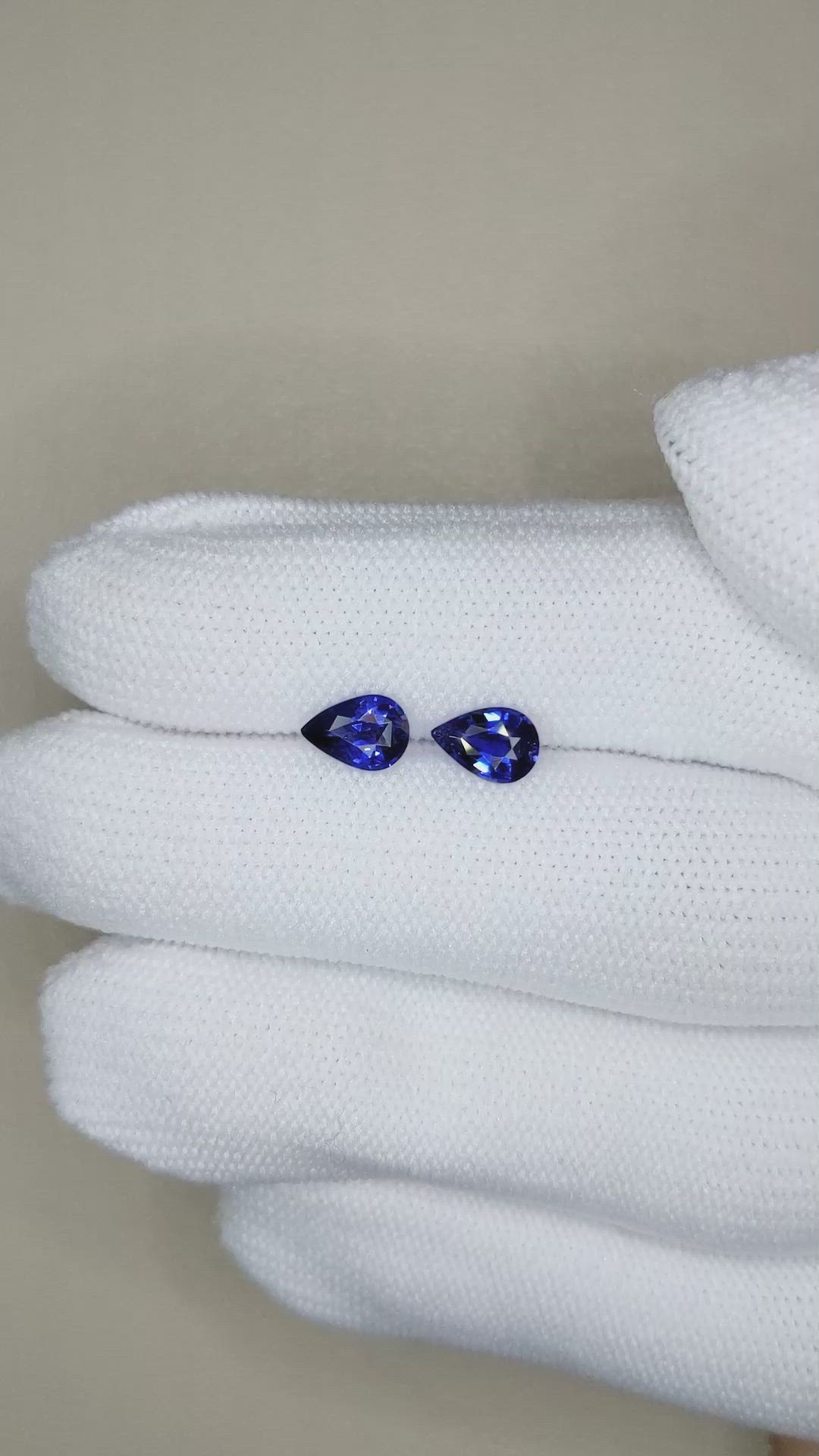 1.45&nbsp;Ct.Tw.Total Carat Weight Purplish Blue Sapphire Pair from Ceylon (Sri Lanka) Size Video