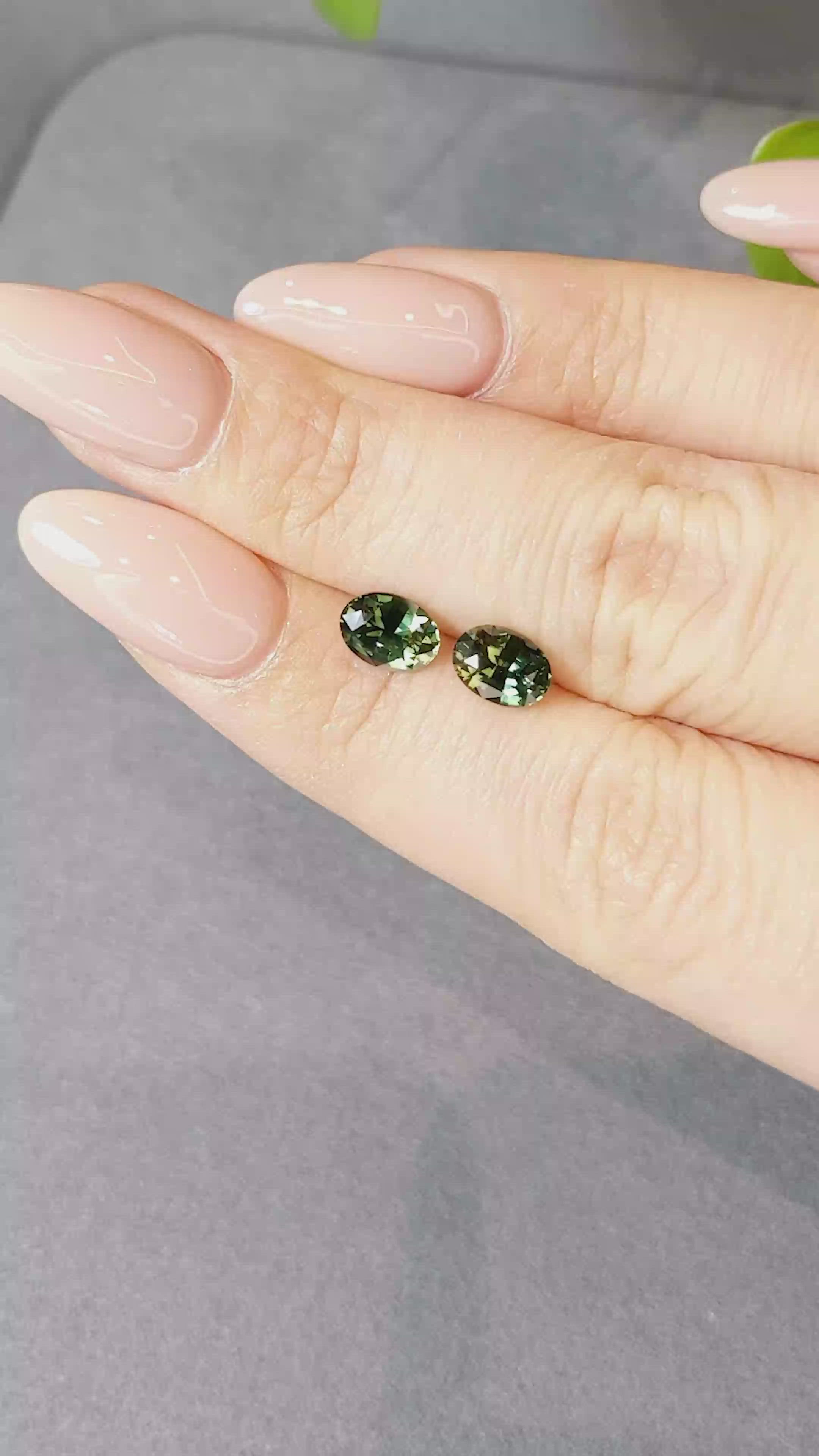 2.20&nbsp;Ct.Tw.Total Carat Weight Yellowish Green Sapphire Pair from Madagascar Size Video