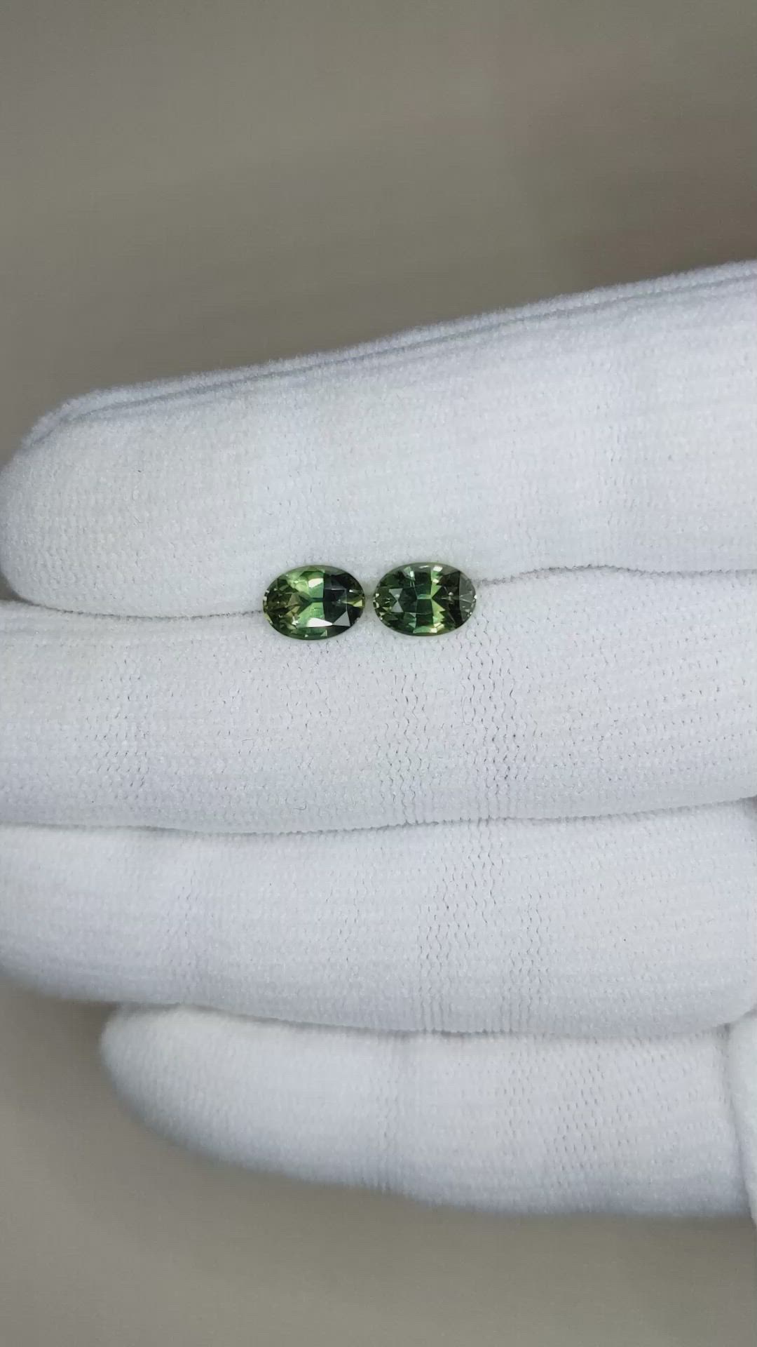2.20&nbsp;Ct.Tw.Total Carat Weight Yellowish Green Sapphire Pair from Madagascar Size Video