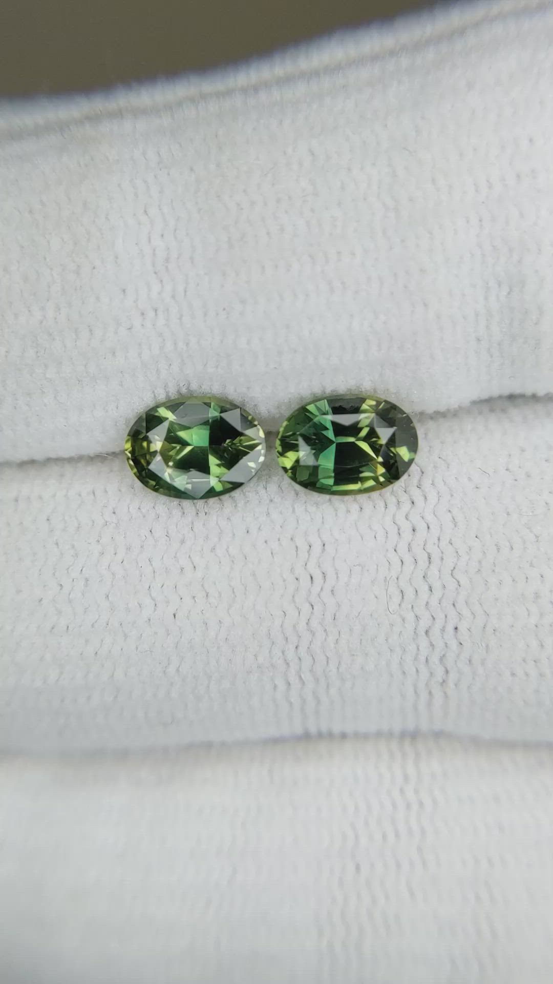 2.20&nbsp;Ct.Tw.Total Carat Weight Yellowish Green Sapphire Pair from Madagascar Size Video