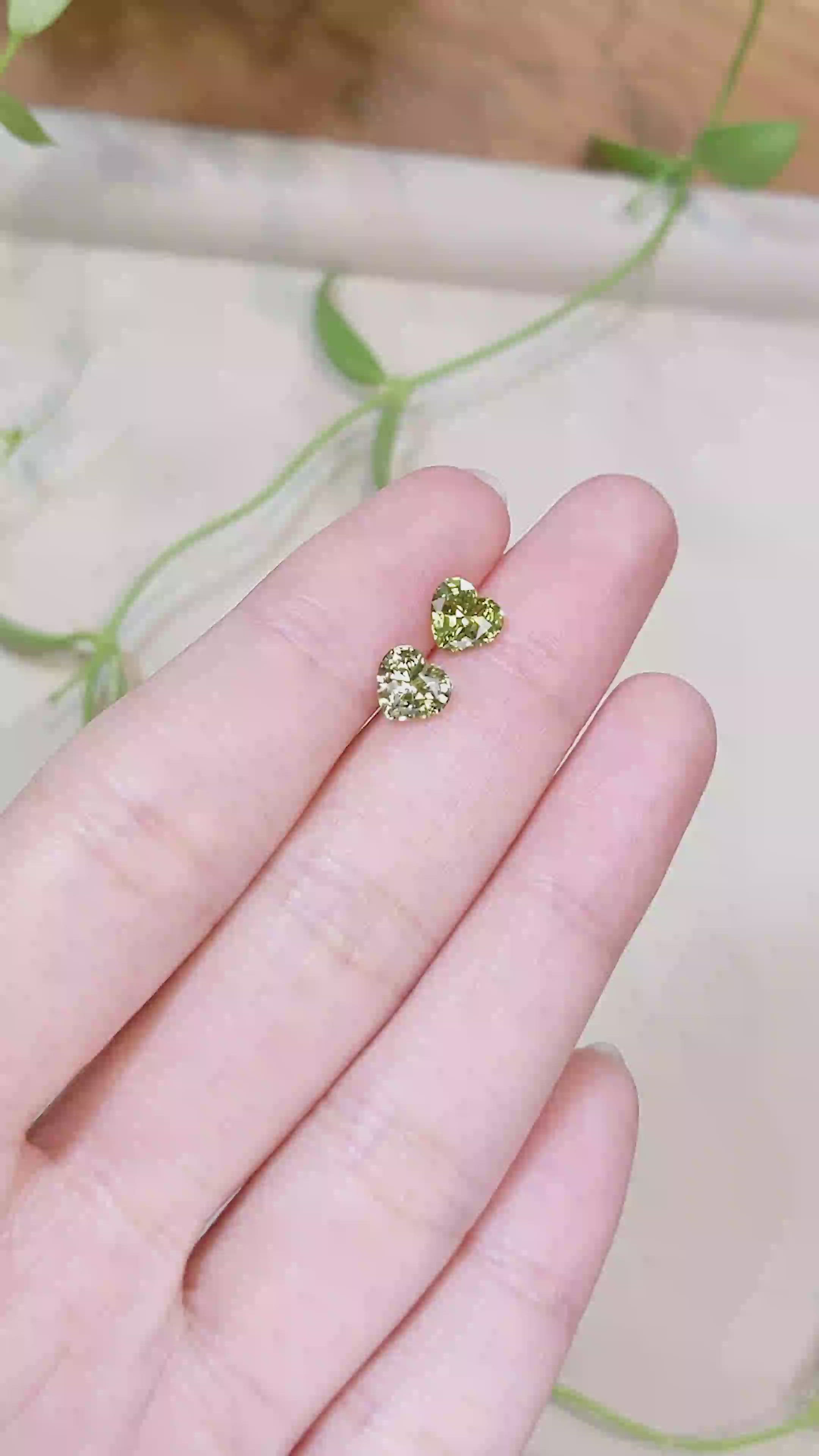 2.24 Ct.Tw.Total Carat Weight Yellowish Green Sapphire Pair from Ceylon (Sri Lanka) Size Video