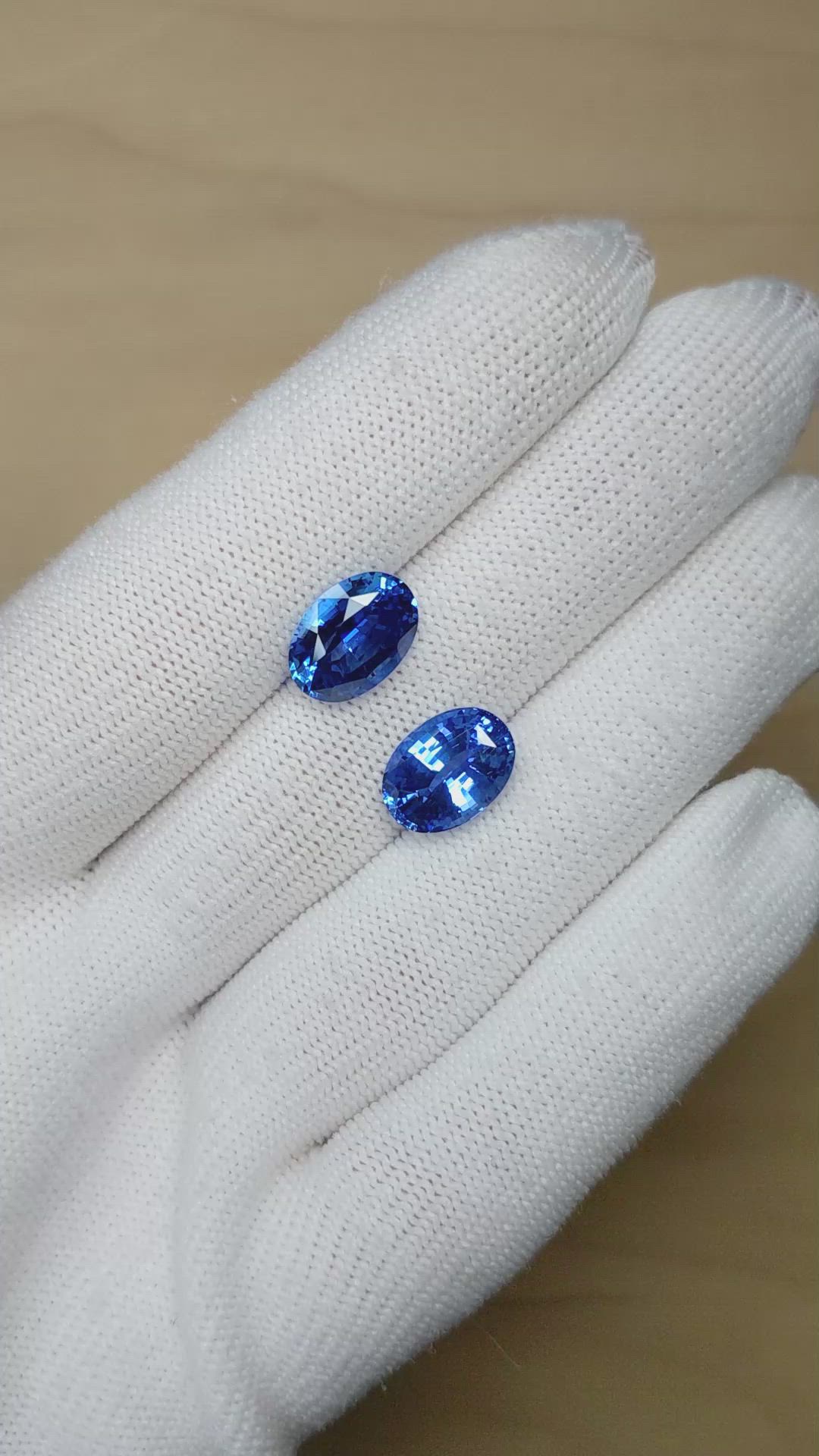10.96 Ct.Tw.Total Carat Weight Blue Sapphire Pair from Ceylon (Sri Lanka) Size Video