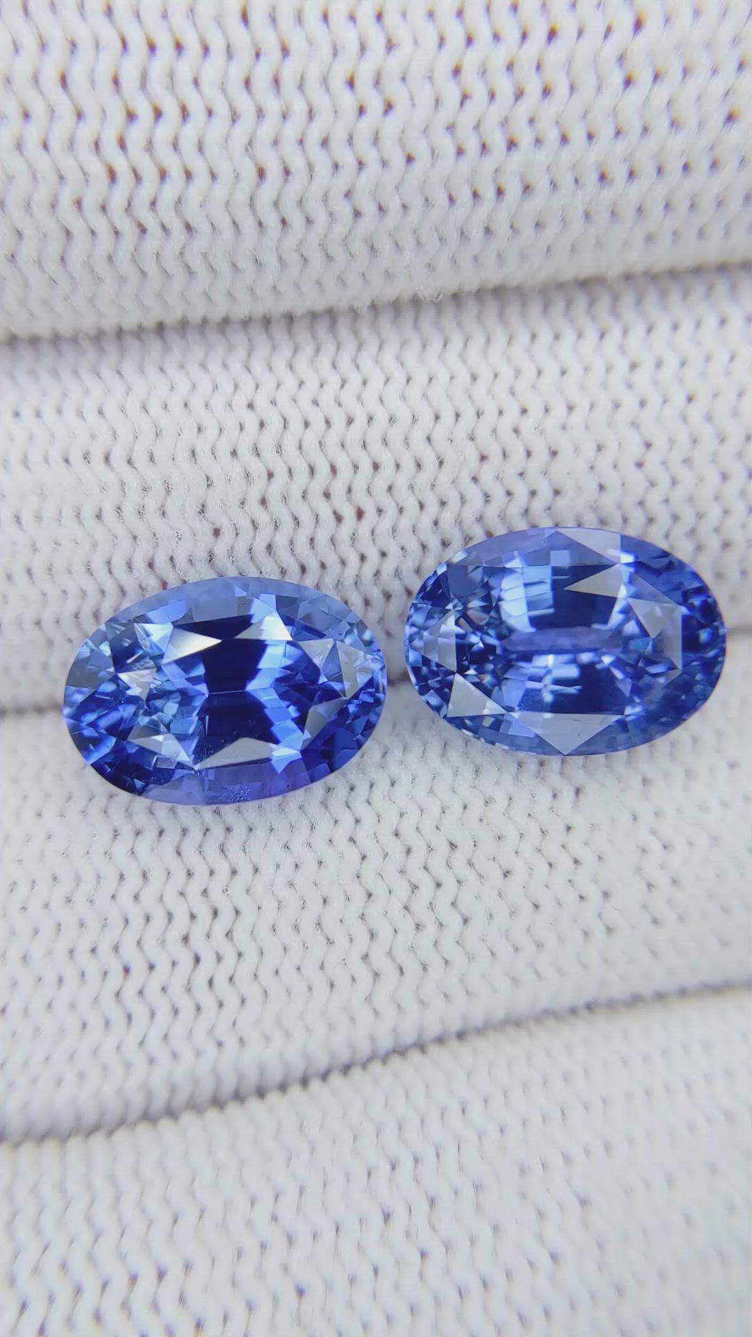10.96 Ct.Tw.Total Carat Weight Blue Sapphire Pair from Ceylon (Sri Lanka) Size Video