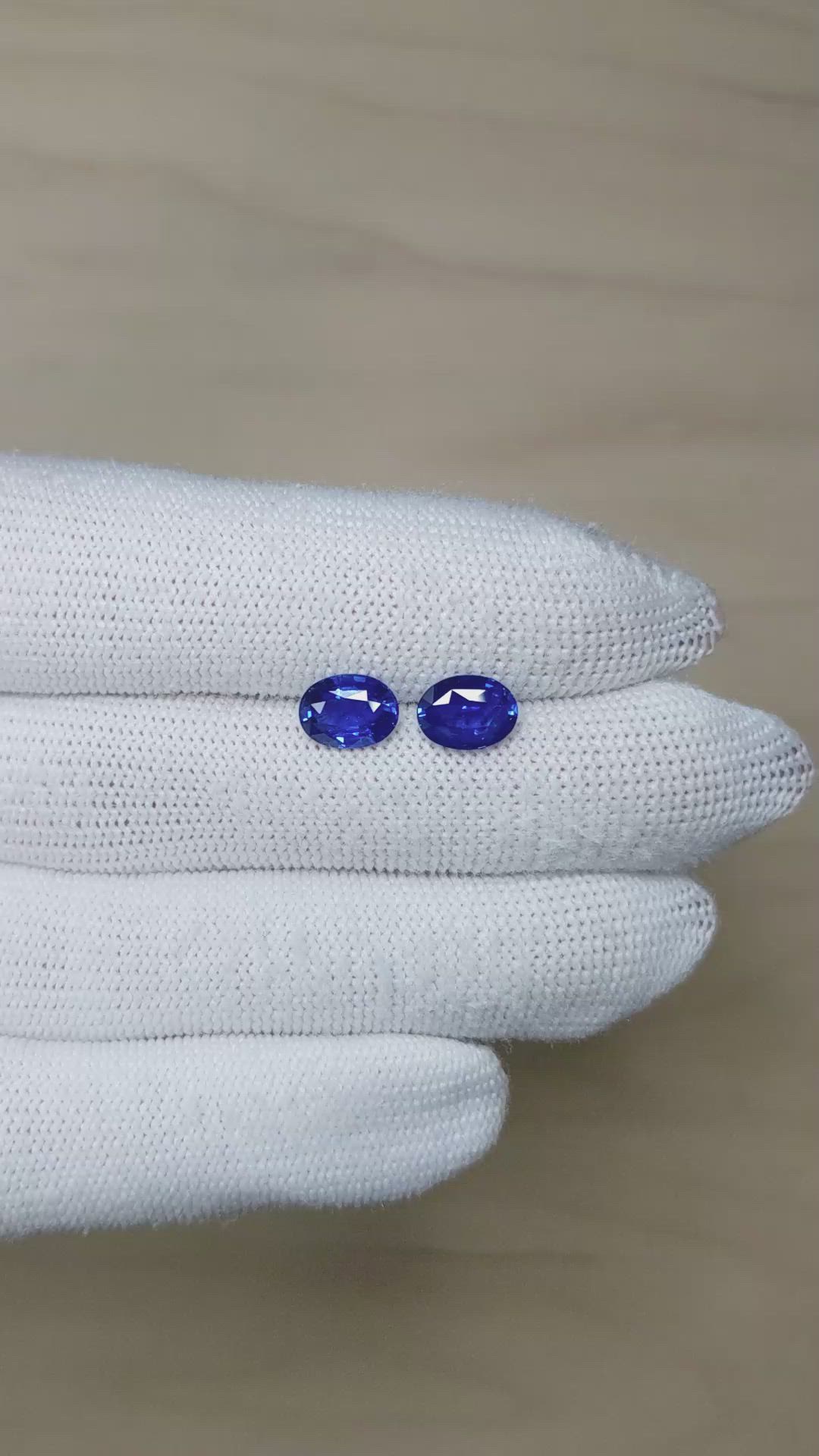 3.79 Ct.Tw.Total Carat Weight Blue Sapphire Pair from Ceylon (Sri Lanka) Size Video