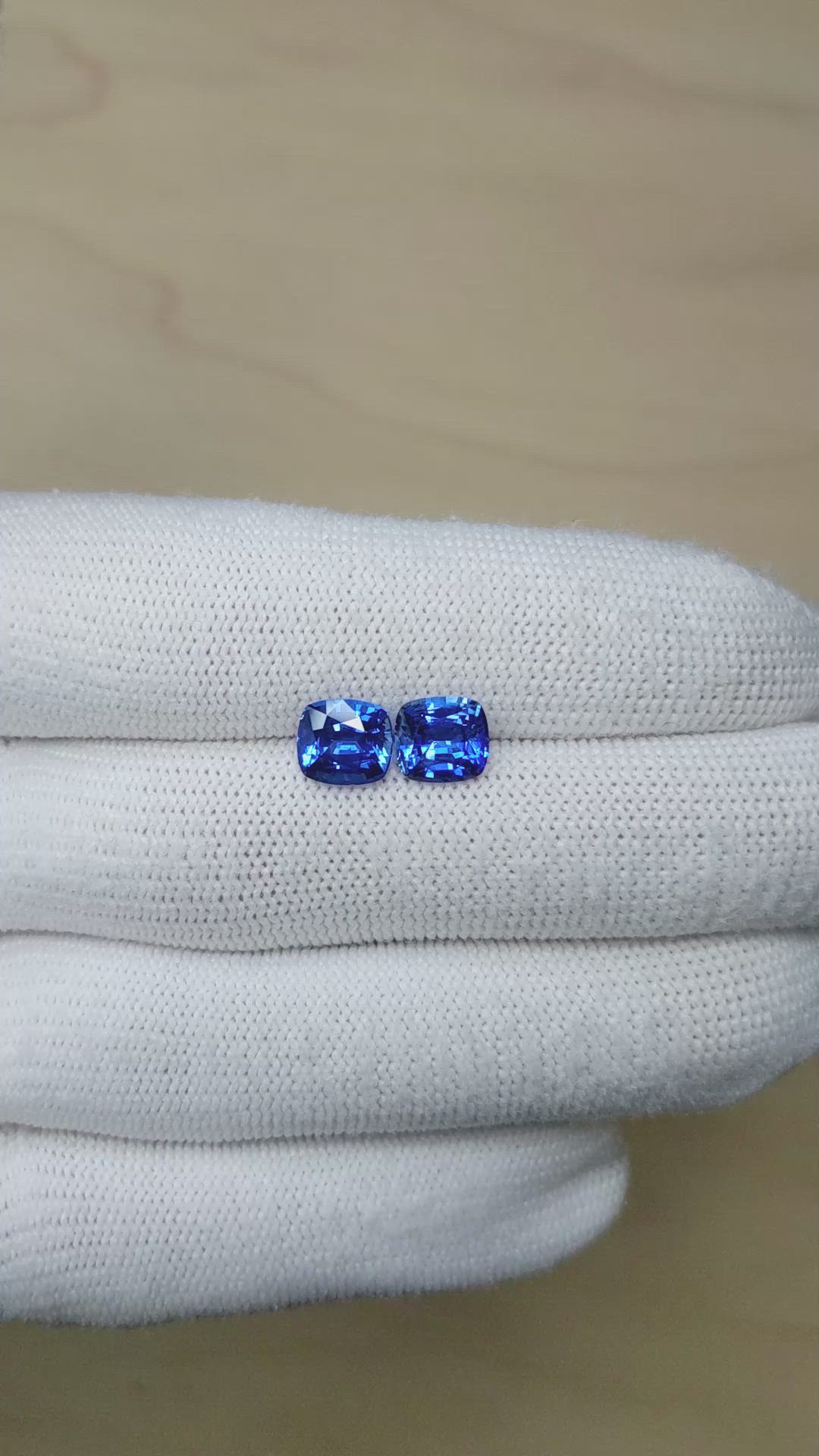 4.40 Ct.Tw.Total Carat Weight Blue Sapphire Pair from Ceylon (Sri Lanka) Size Video