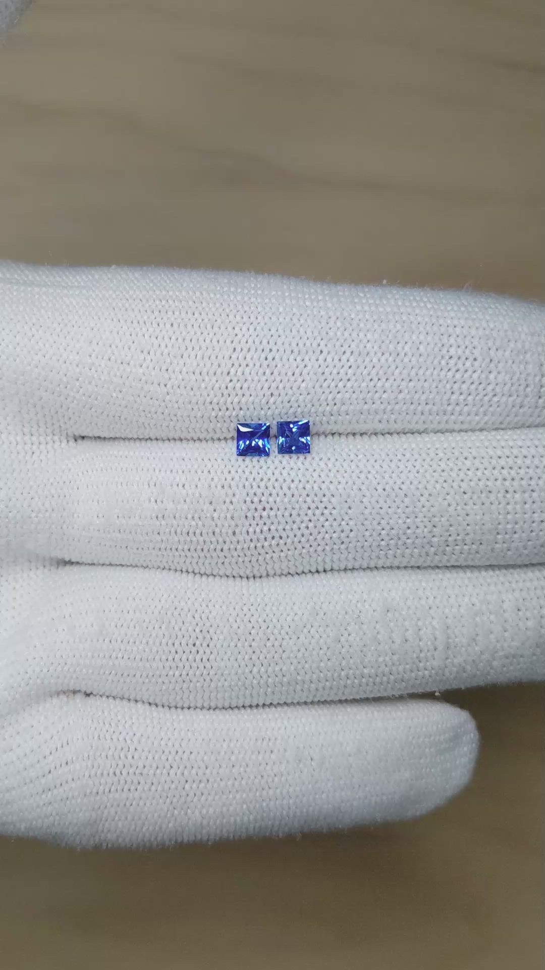0.67 Ct.Tw.Total Carat Weight Blue Sapphire Pair from Ceylon (Sri Lanka) Size Video