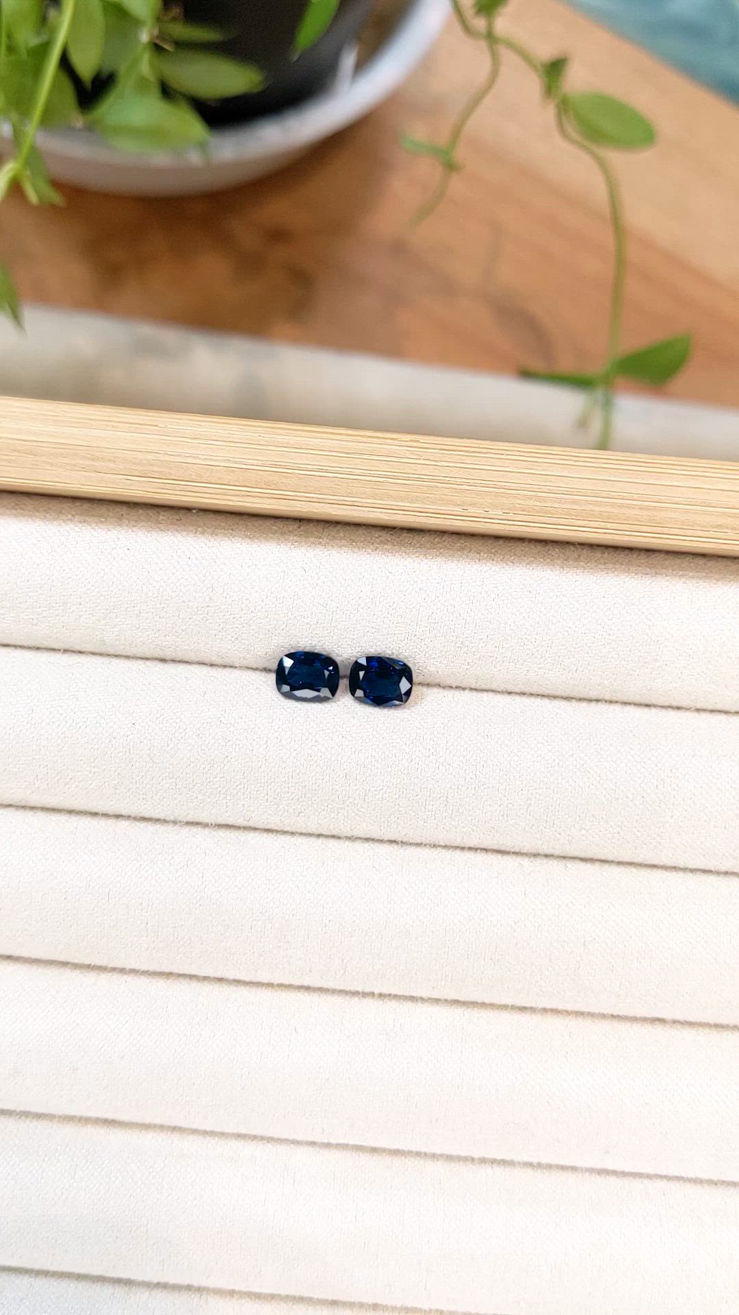 1.90 Ct.Tw.Total Carat Weight Blue Sapphire Pair from Ceylon (Sri Lanka) Size Video