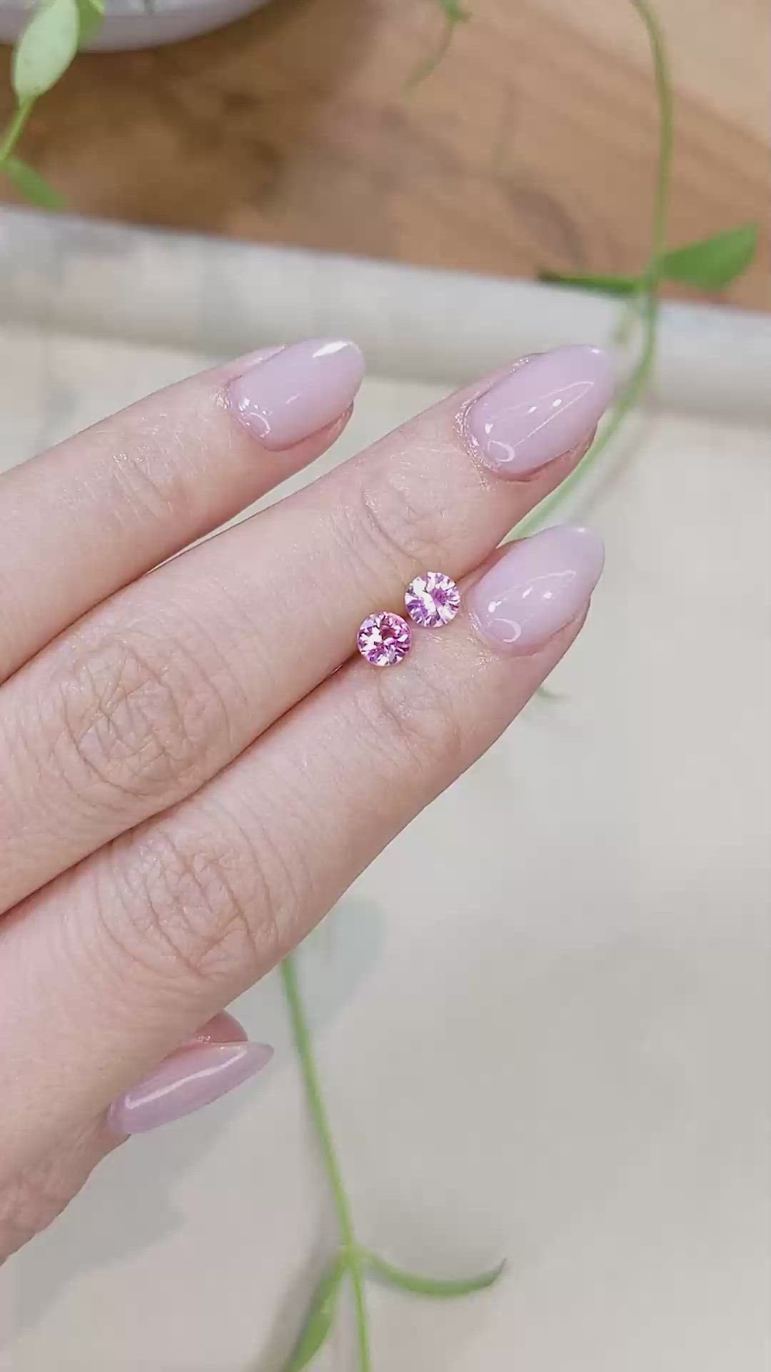 0.95 Ct.Tw.Total Carat Weight Purplish Pink Sapphire Pair from Ceylon (Sri Lanka) Size Video
